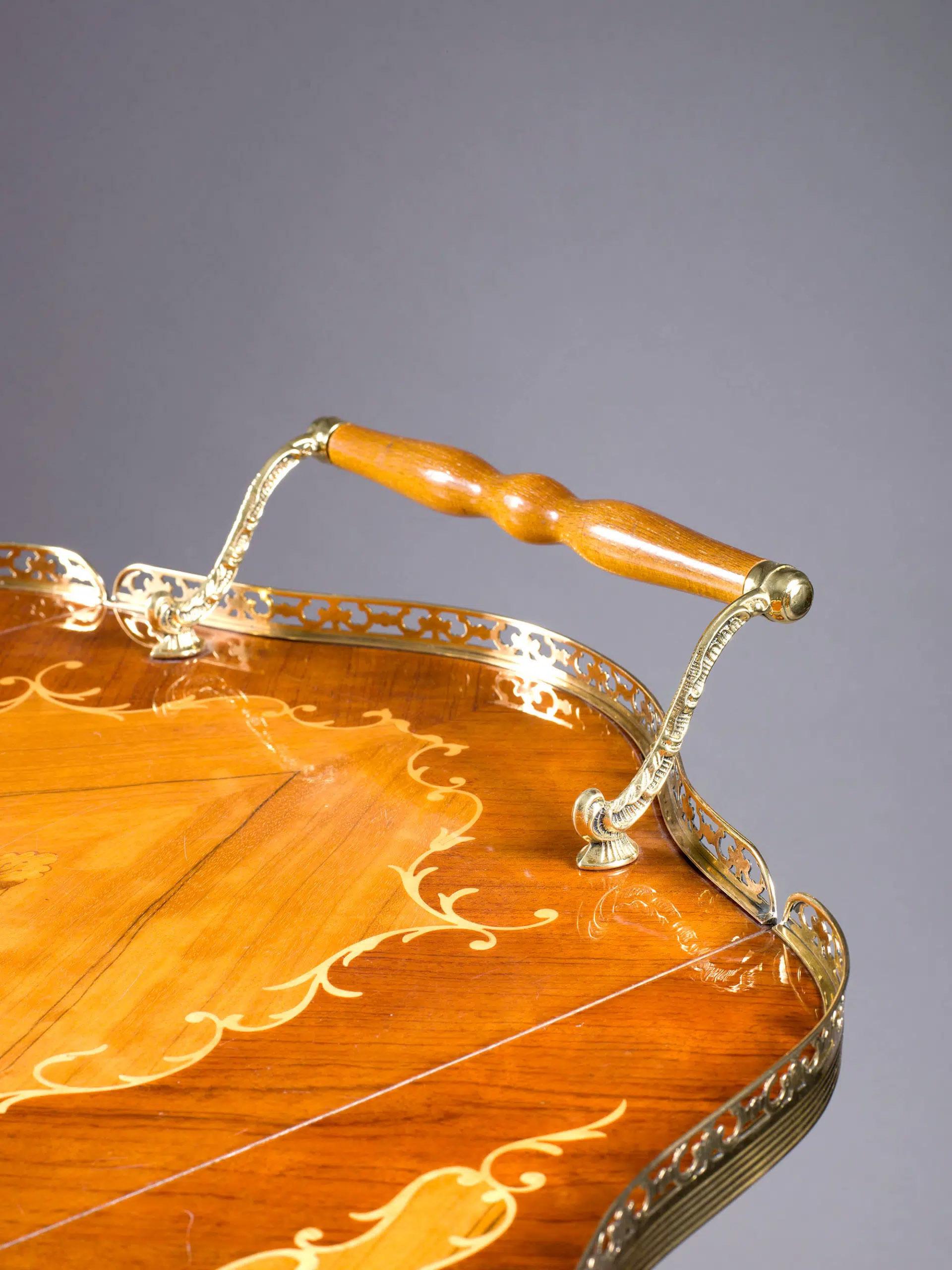 Mid-20th Century Marquetry and Polished Brass Drinks Trolley For Sale 1