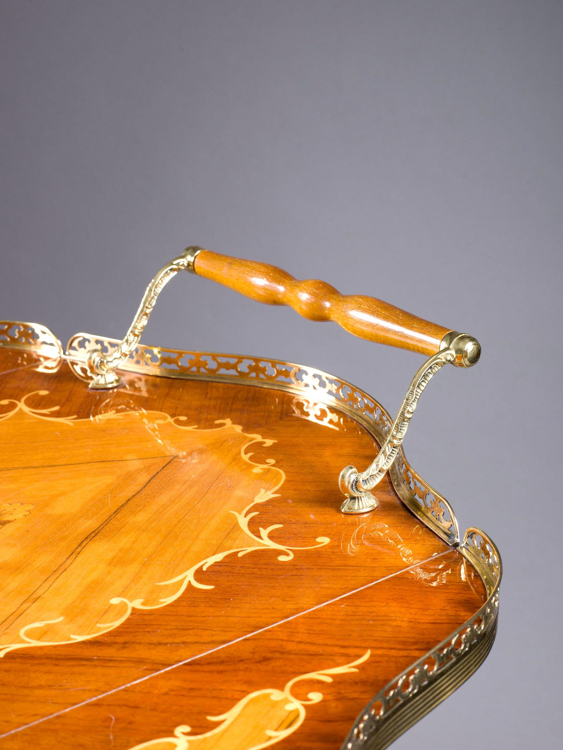 Mid-20th Century Marquetry and Polished Brass Drinks Trolley 3