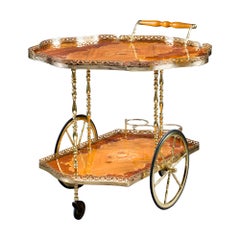 Mid-20th Century Marquetry and Polished Brass Drinks Trolley