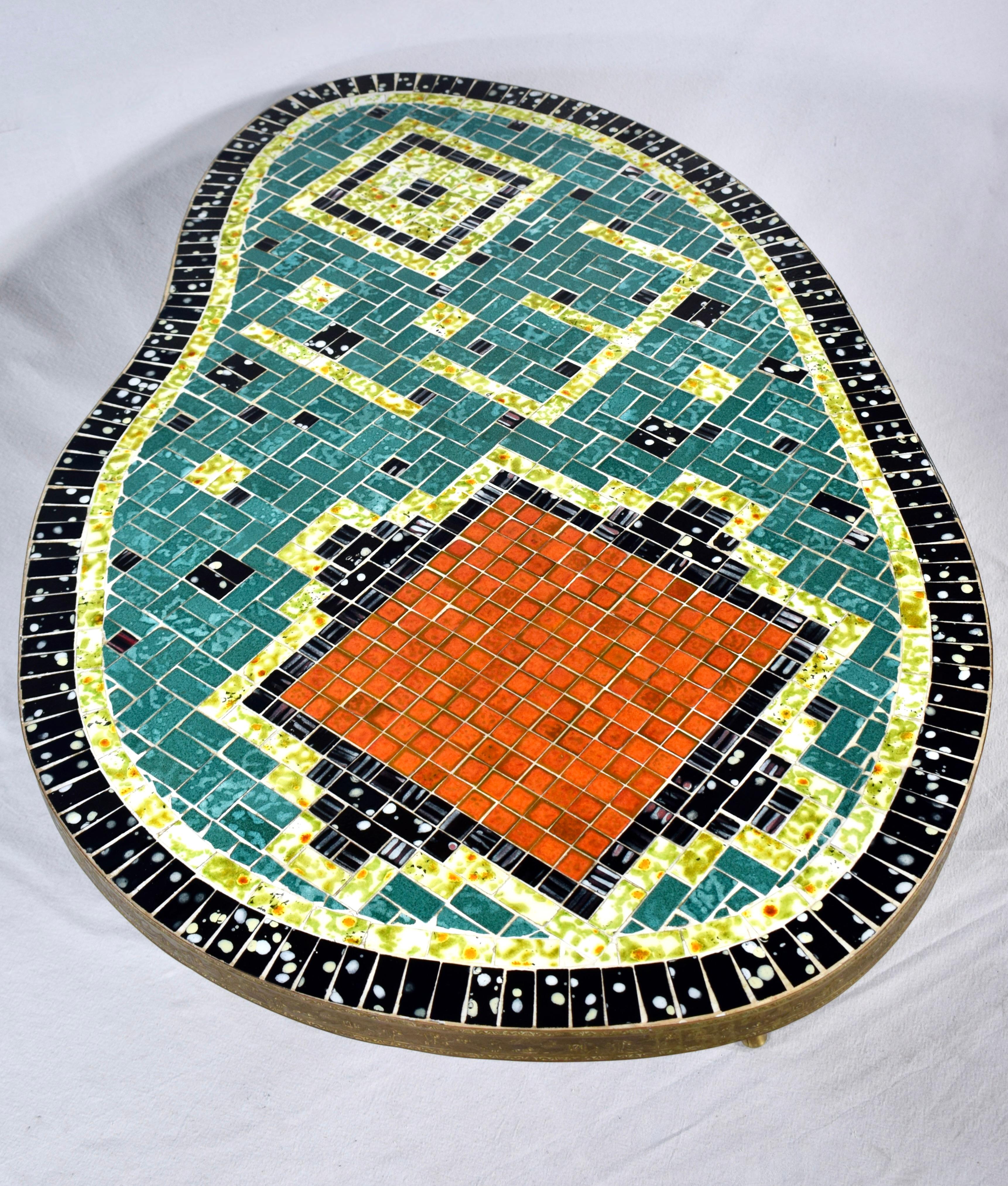Mid 20th Century Martz Style Mosaic Tile Table Boomerang For Sale 5