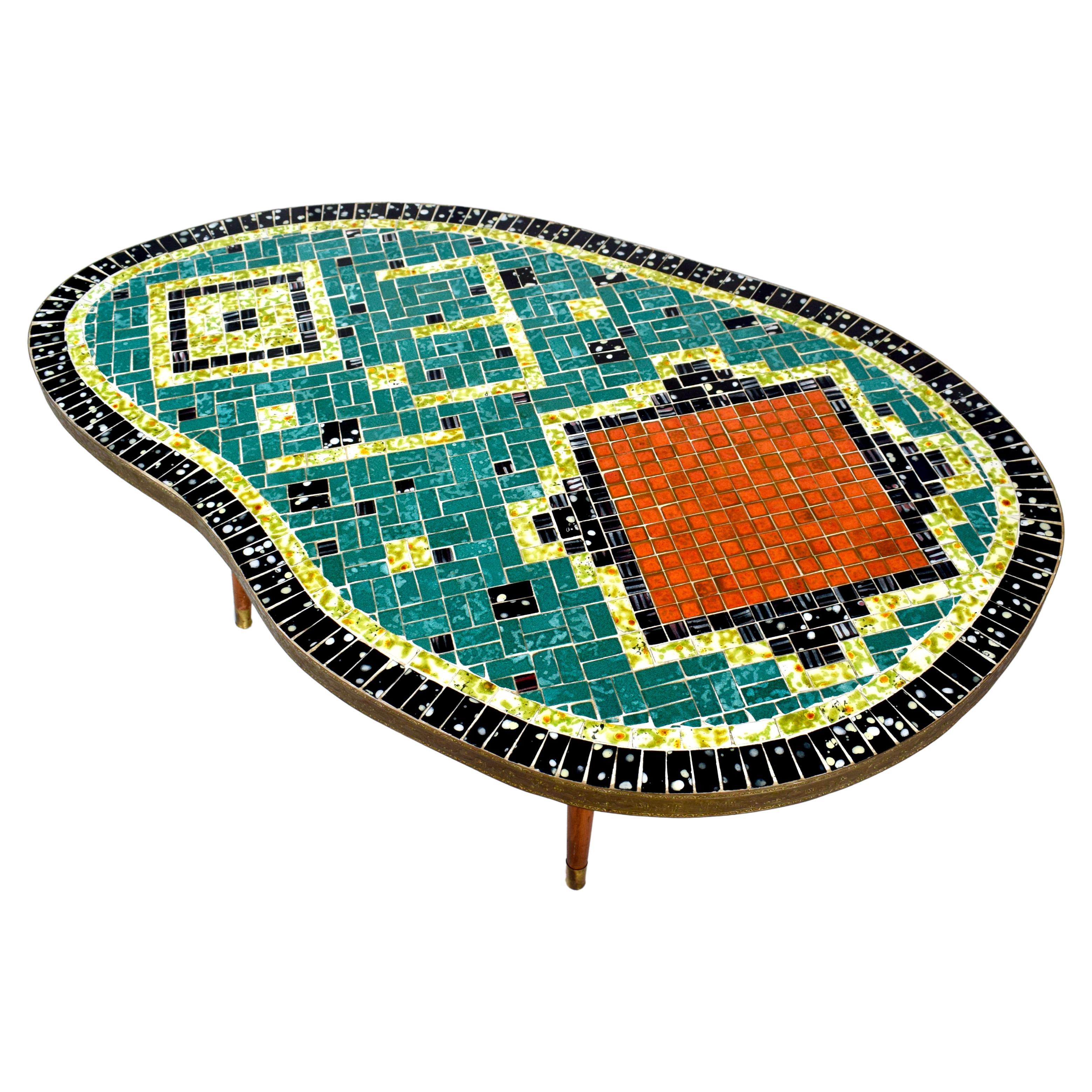 Mid 20th Century Martz Style Mosaic Tile Table Boomerang For Sale