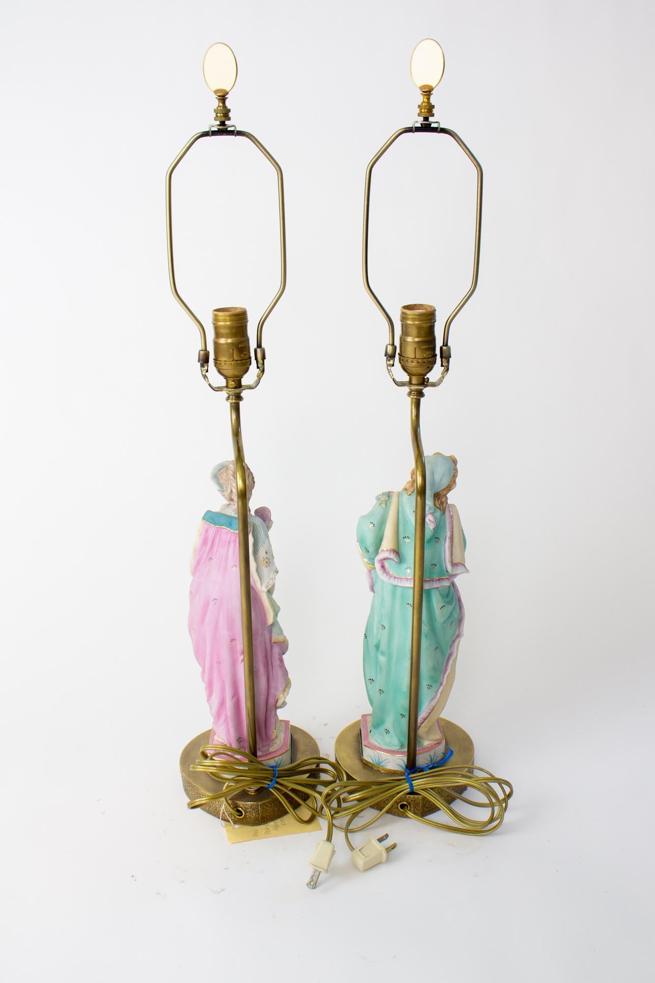 Mid 20th Century Masquerade Bisque Figurine Lamps - a Pair In Excellent Condition For Sale In Canton, MA