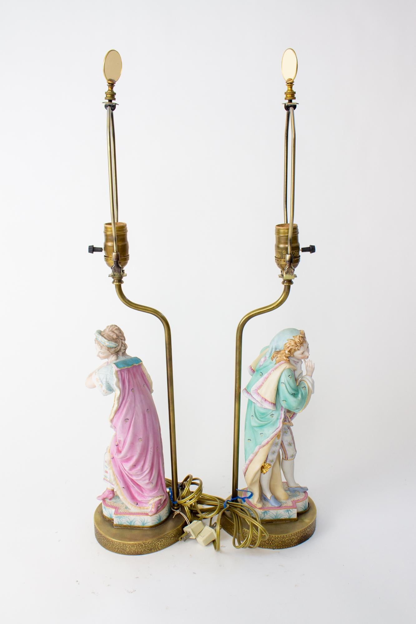 Mid 20th Century Masquerade Bisque Figurine Lamps - a Pair For Sale 2
