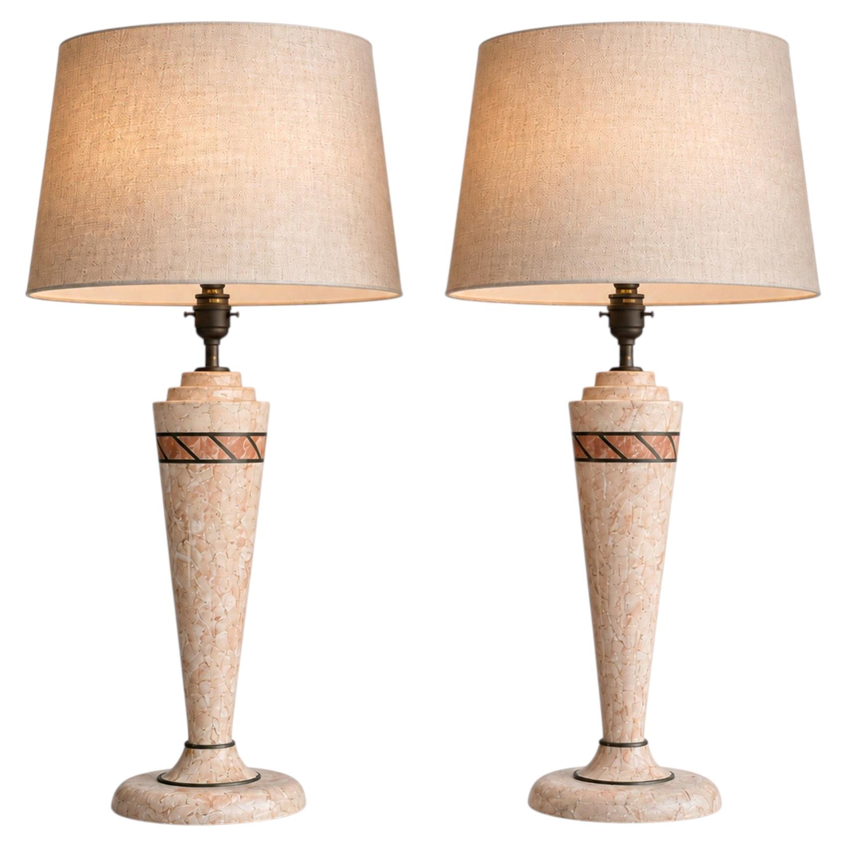 Mid-20th-Century Matched Pair of Maitland Smith Marble Table Lamps For Sale