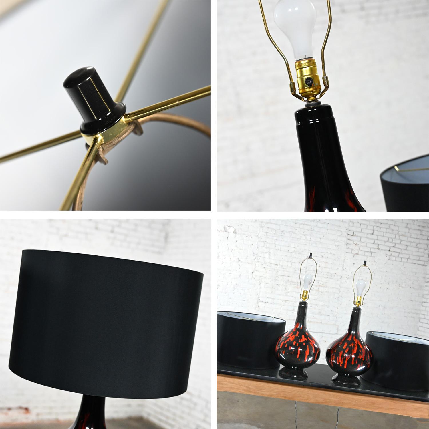 Mid-20th Century MCM Ceramic Orange & Black Glossy Drip Glaze Lamps, a Pair For Sale 9