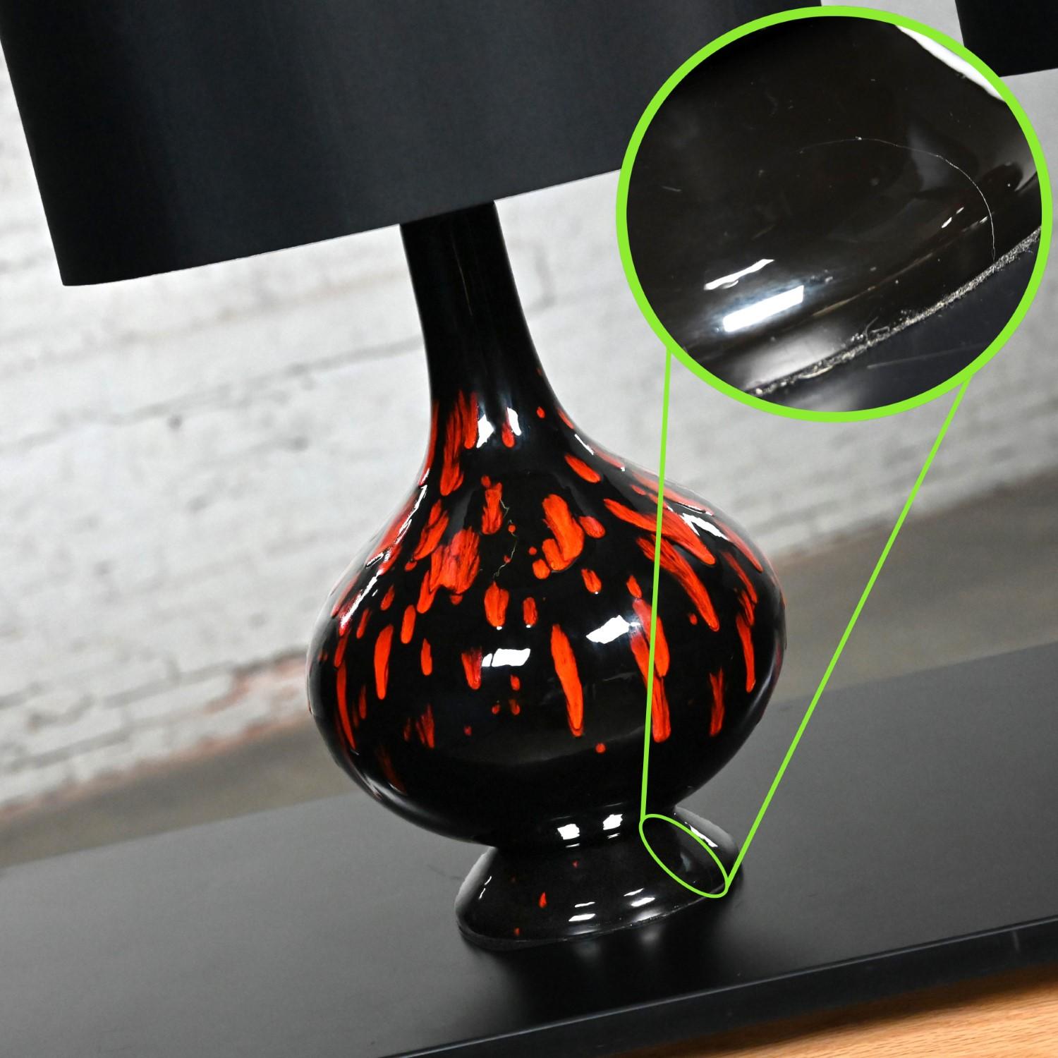 Mid-20th Century MCM Ceramic Orange & Black Glossy Drip Glaze Lamps, a Pair For Sale 10