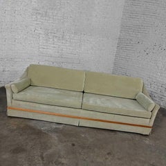Mid-20th Century MCM Green Velvet Sloped Arm Sofa with Oval Arm Bolster Pillows