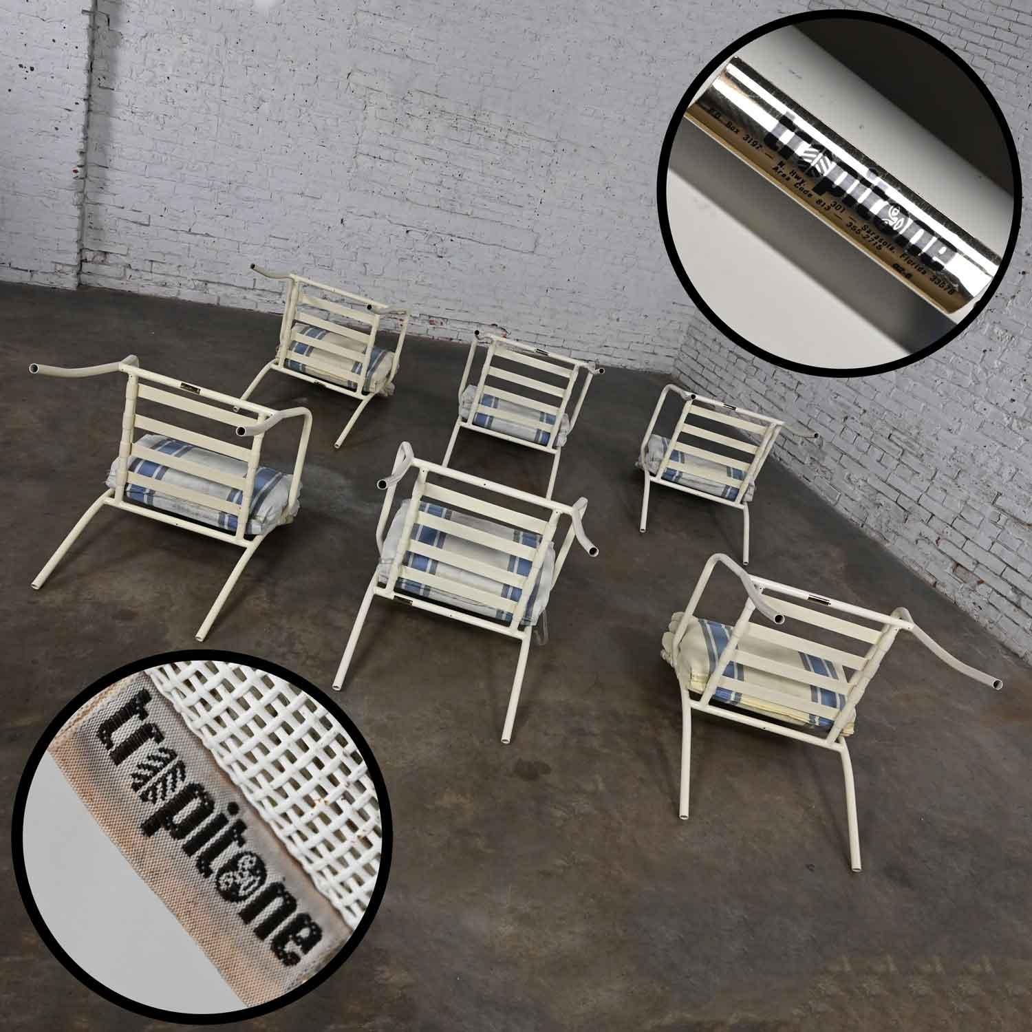 Mid-20th Century MCM Tropitone Outdoor Chairs with Vinyl Straps & Cushions Set 6 For Sale 4