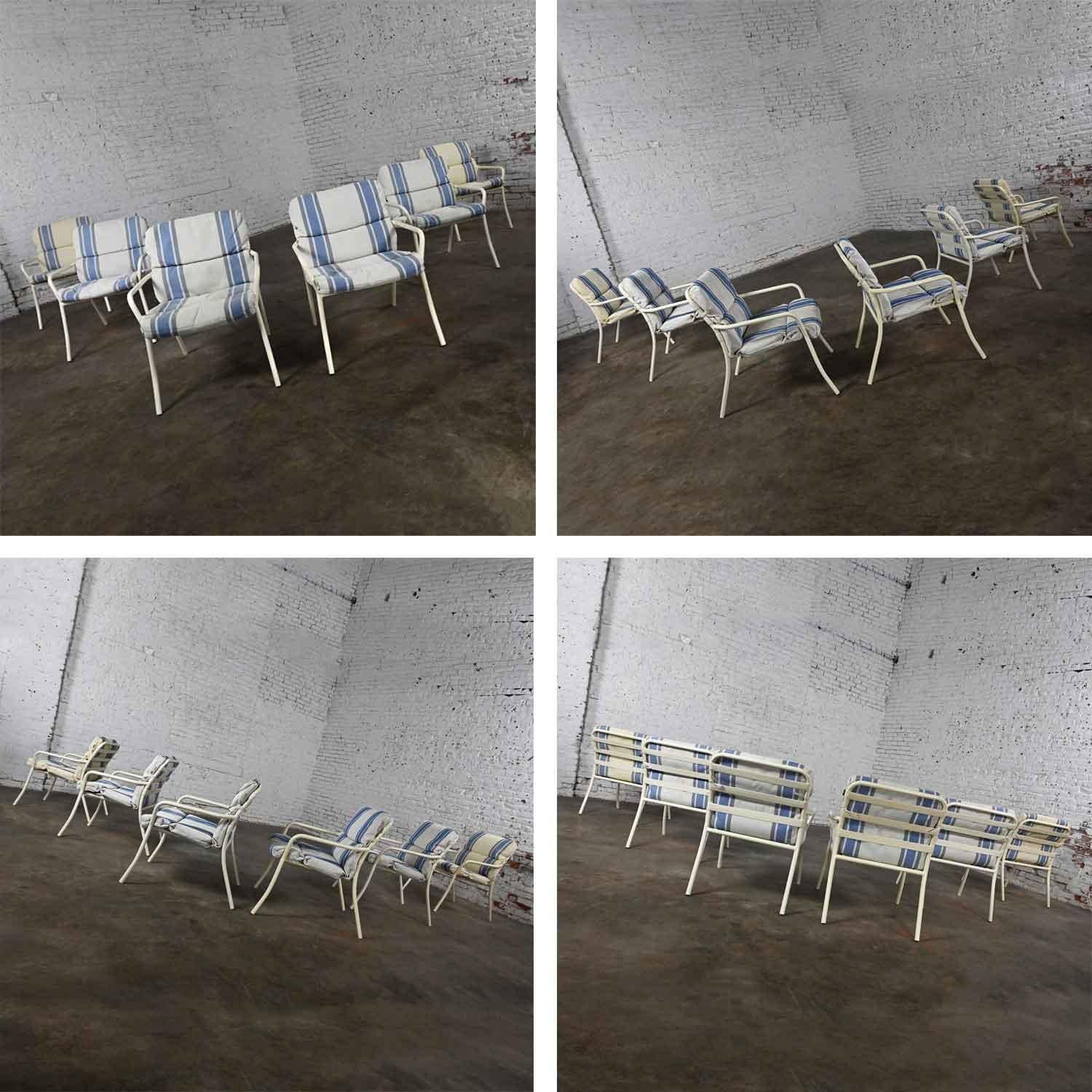 Mid-20th Century MCM Tropitone Outdoor Chairs with Vinyl Straps & Cushions Set 6 For Sale 6