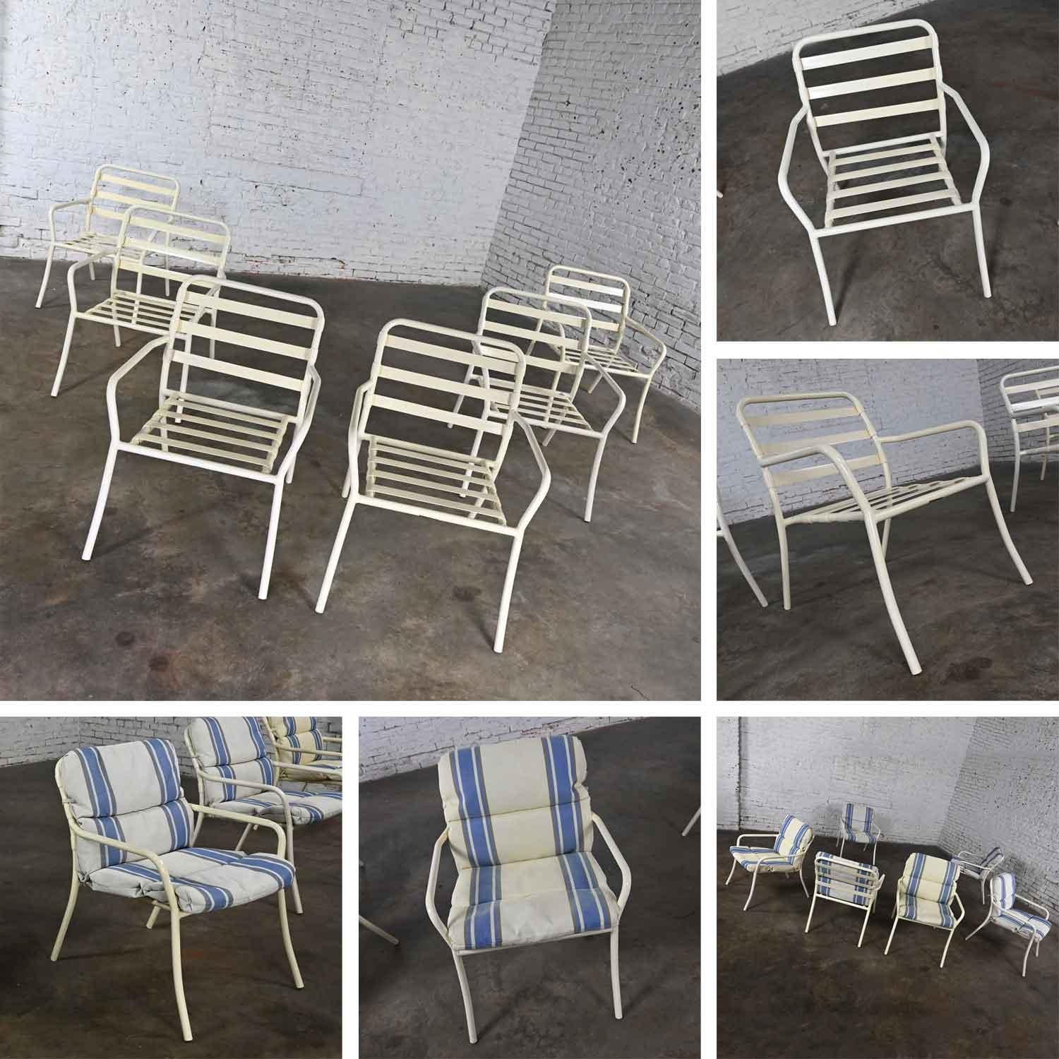 Mid-20th Century MCM Tropitone Outdoor Chairs with Vinyl Straps & Cushions Set 6 For Sale 7