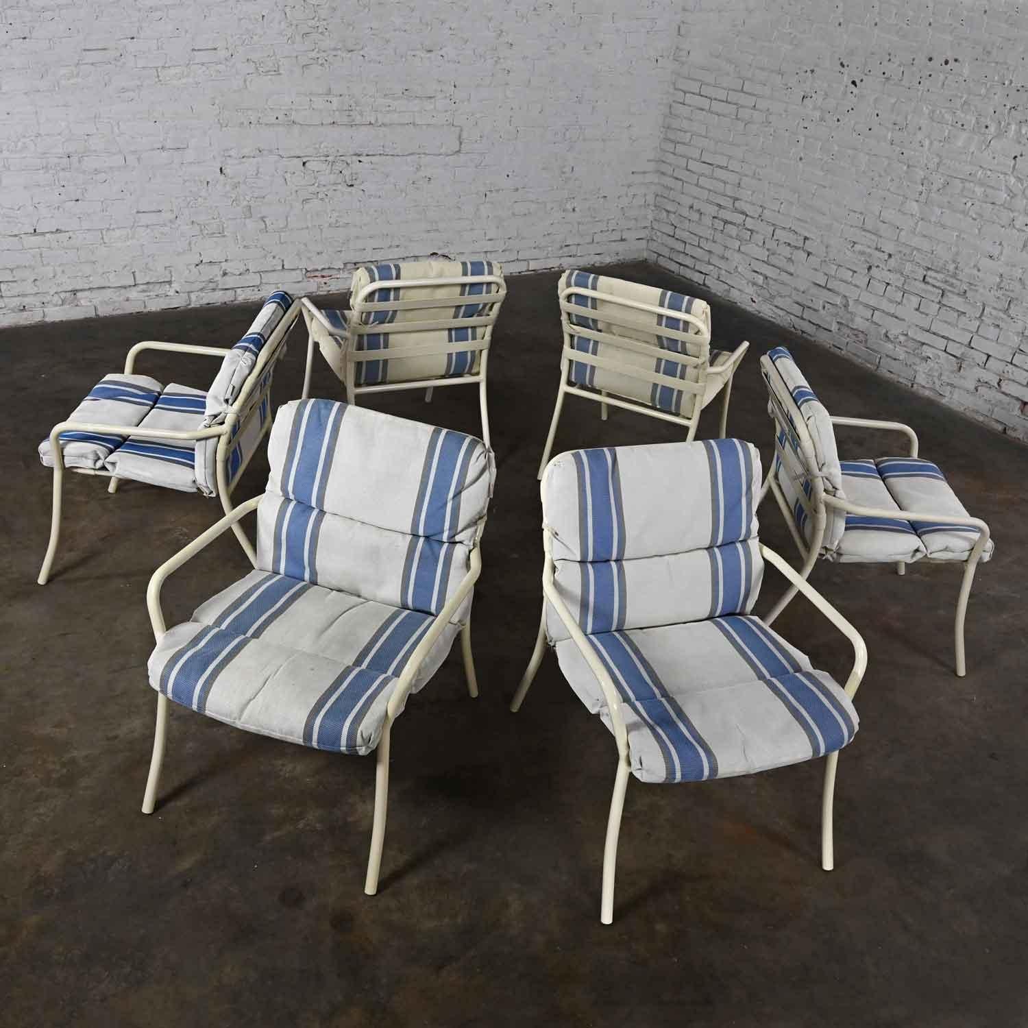 Mid-20th Century MCM Tropitone Outdoor Chairs with Vinyl Straps & Cushions Set 6 For Sale 1
