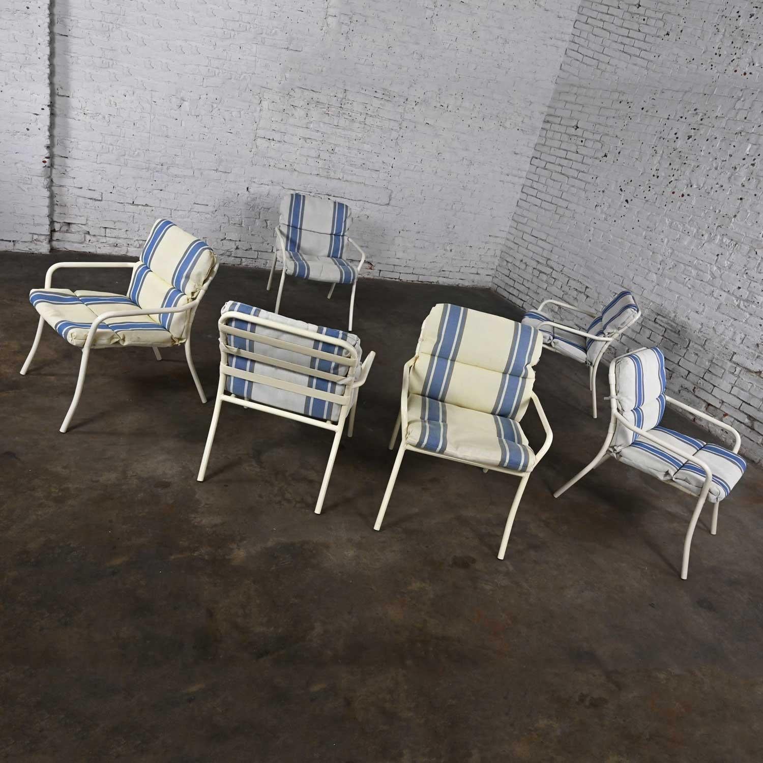 Mid-20th Century MCM Tropitone Outdoor Chairs with Vinyl Straps & Cushions Set 6 For Sale 2