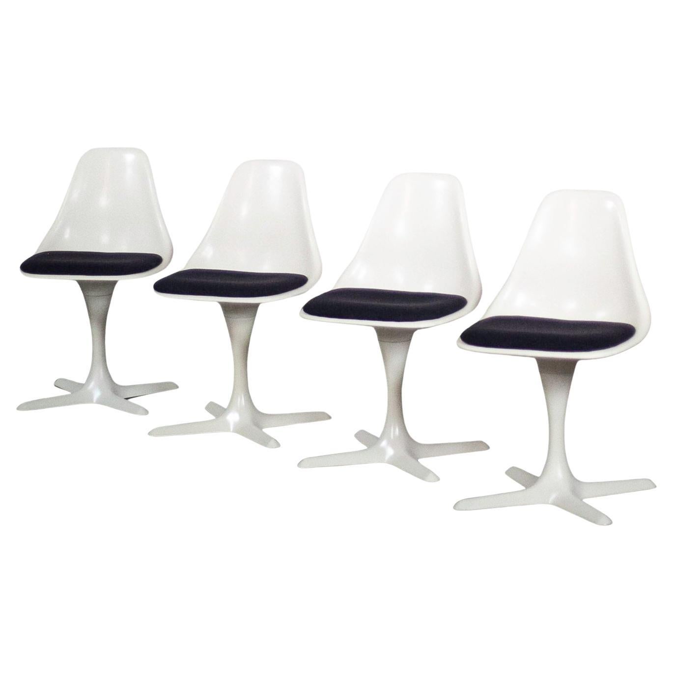 Mid-20th Century MCM Tulip Chairs White Shell & Black Cushions by Burke Set of 4