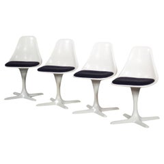Mid-20th Century MCM Tulip Chairs White Shell & Black Cushions by Burke Set of 4