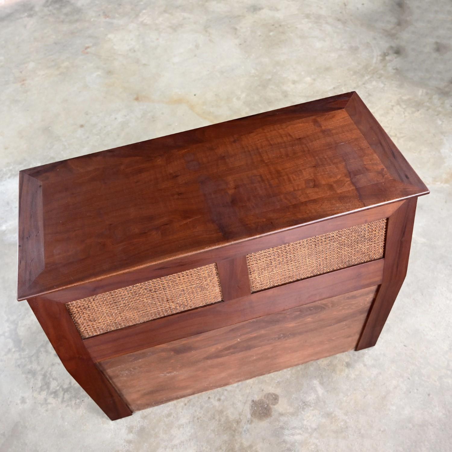 Mid-20th Century MCM Walnut & Cane Flip Top Storage Twin Headboards a Pair For Sale 6