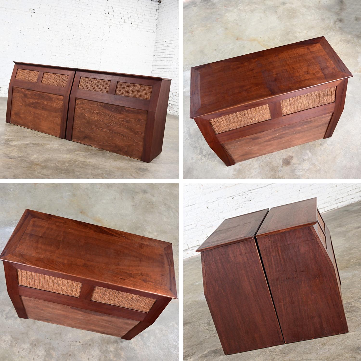 Mid-20th Century MCM Walnut & Cane Flip Top Storage Twin Headboards a Pair For Sale 8