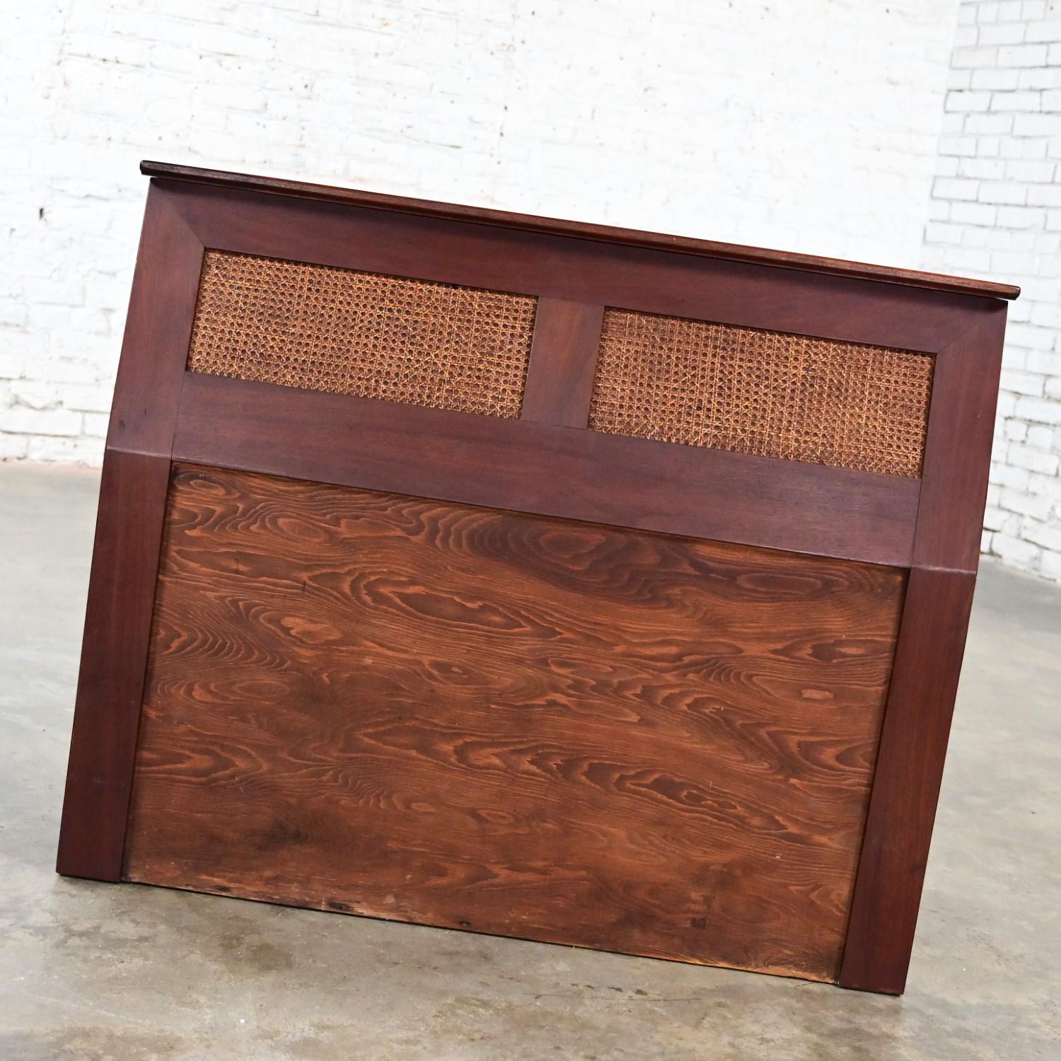 Mid-20th Century MCM Walnut & Cane Flip Top Storage Twin Headboards a Pair For Sale 11