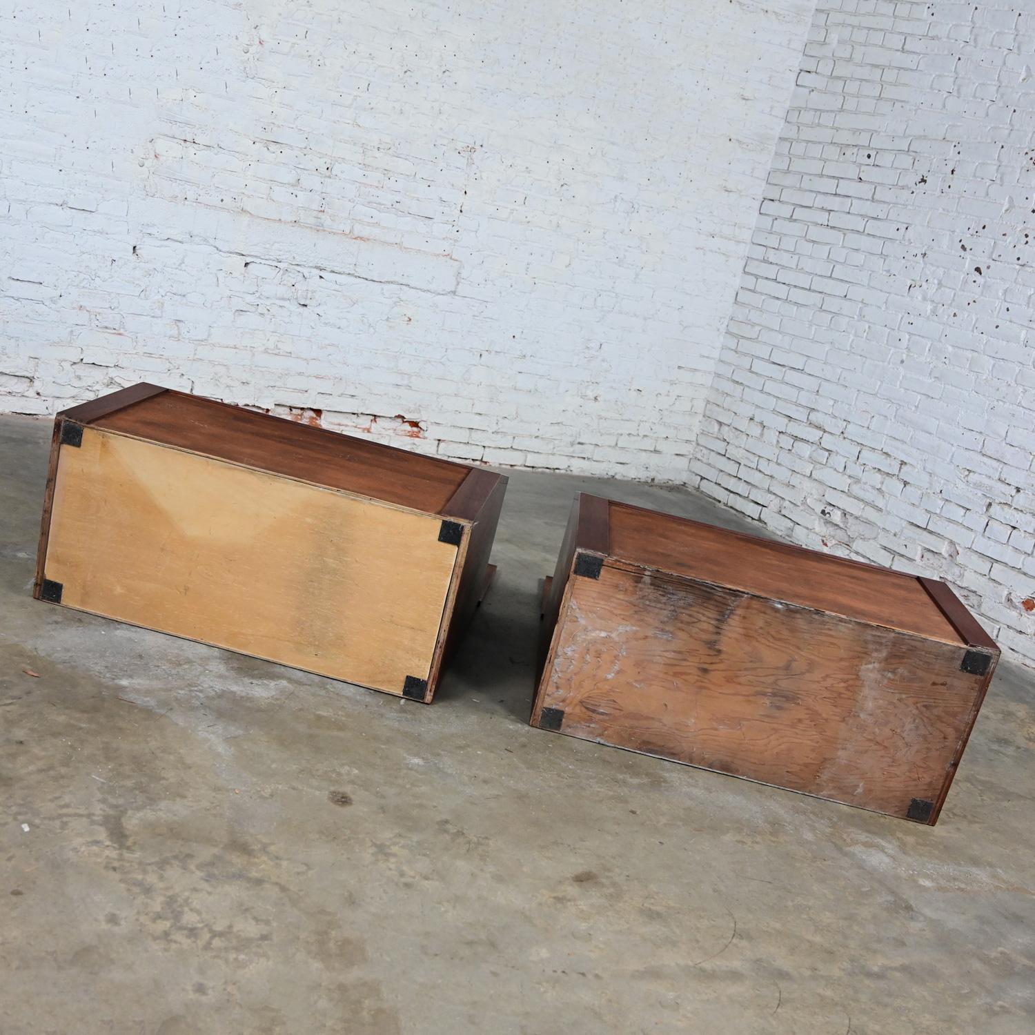 Mid-20th Century MCM Walnut & Cane Flip Top Storage Twin Headboards a Pair For Sale 12