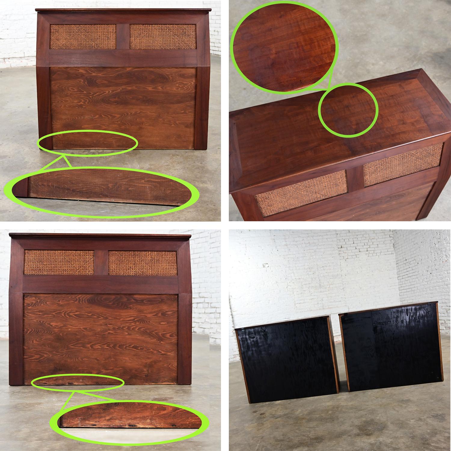 Mid-20th Century MCM Walnut & Cane Flip Top Storage Twin Headboards a Pair For Sale 14