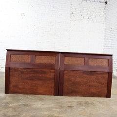 Mid-20th Century MCM Walnut & Cane Flip Top Storage Twin Headboards a Pair