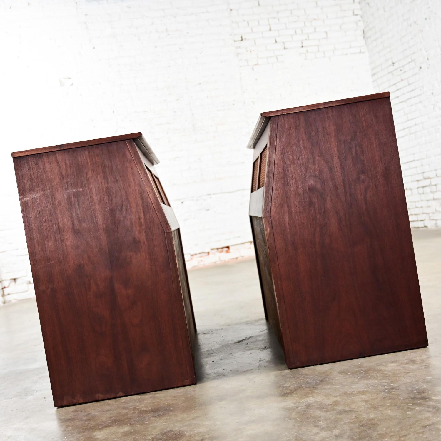 Mid-20th Century MCM Walnut & Cane Flip Top Storage Twin Headboards a Pair For Sale 1