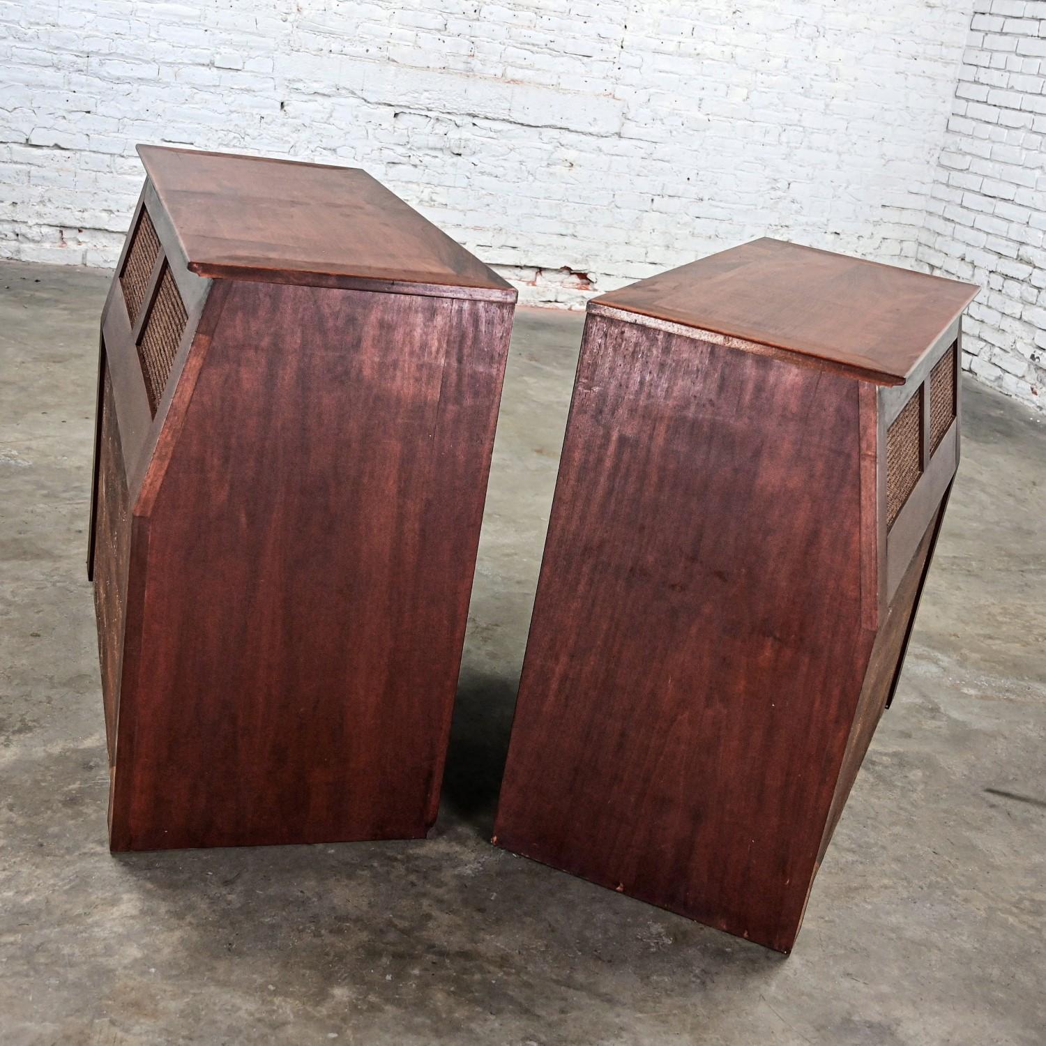 Mid-20th Century MCM Walnut & Cane Flip Top Storage Twin Headboards a Pair For Sale 2