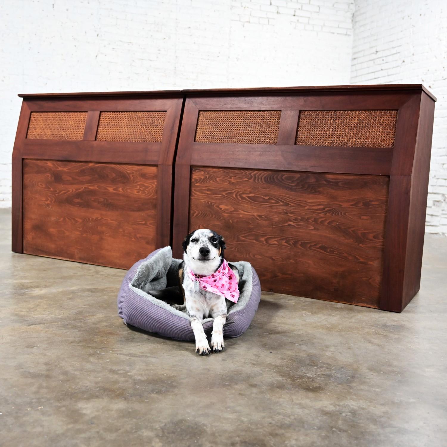Mid-20th Century MCM Walnut & Cane Flip Top Storage Twin Headboards a Pair For Sale 3