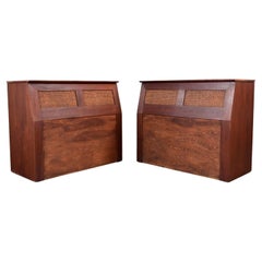 Mid-20th Century MCM Walnut & Cane Flip Top Storage Twin Headboards a Pair