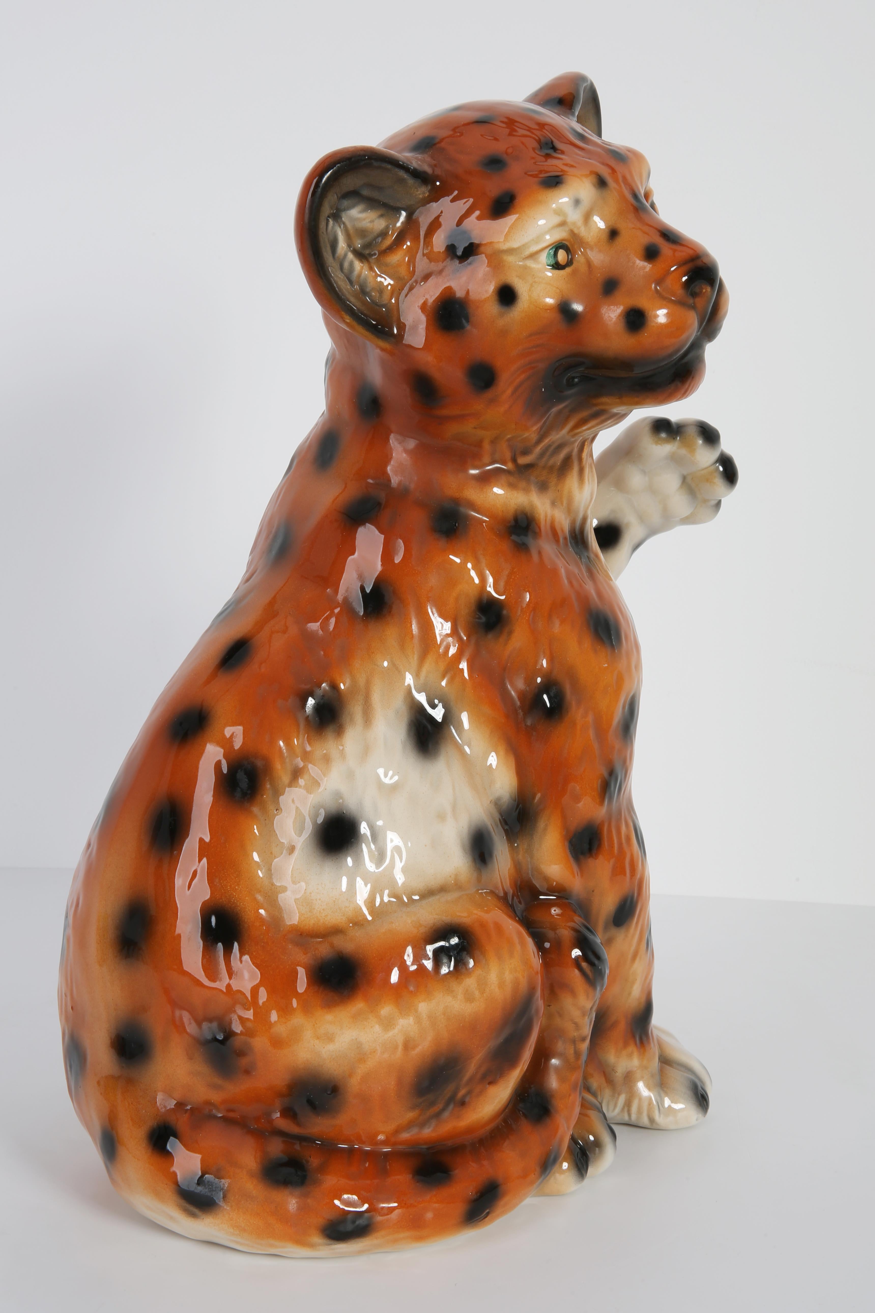 Mid 20th Century Medium Ceramic Leopard Decorative Sculpture, Italy, 1960s For Sale 6