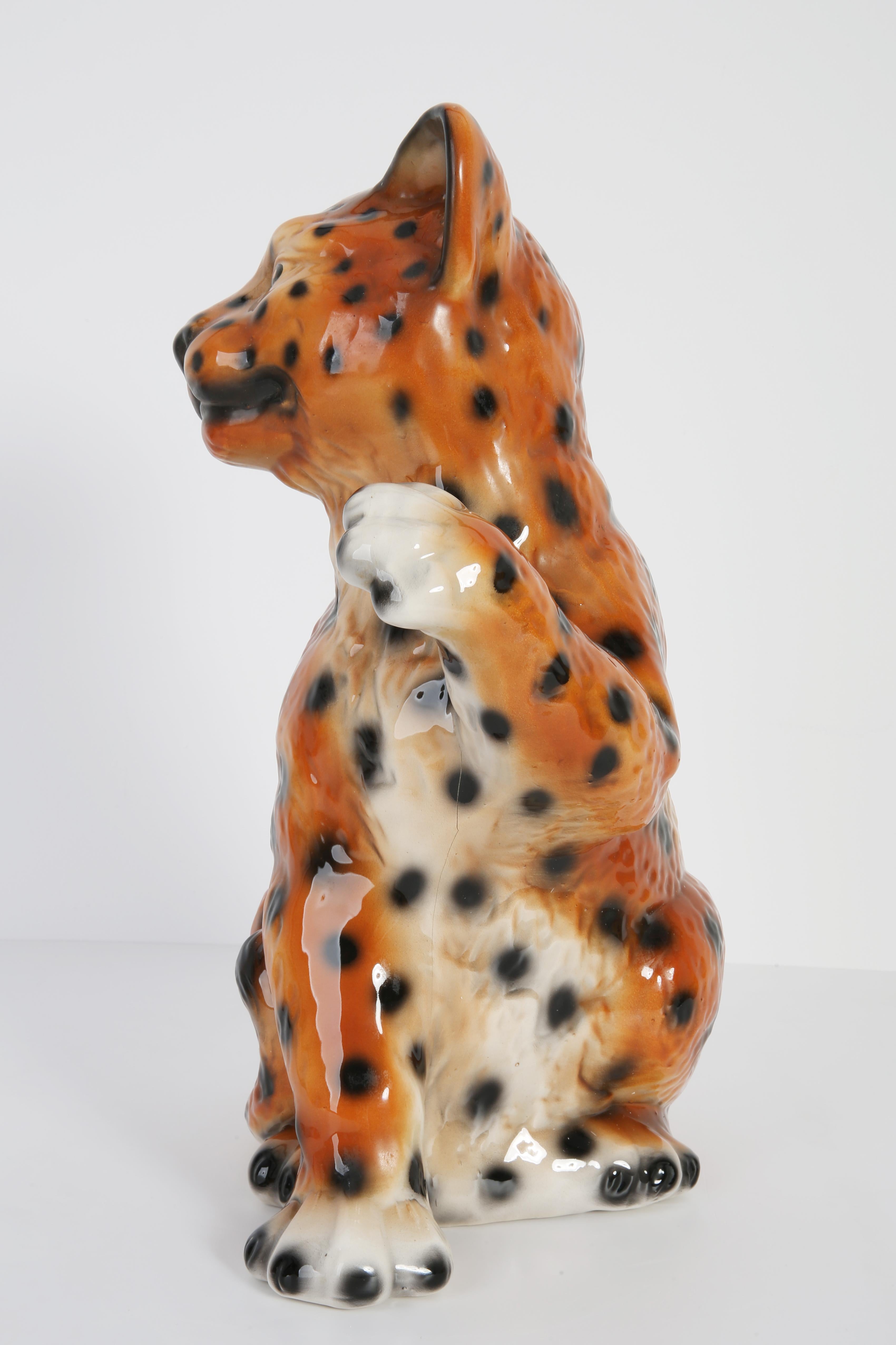 Mid-Century Modern Mid 20th Century Medium Ceramic Leopard Decorative Sculpture, Italy, 1960s For Sale