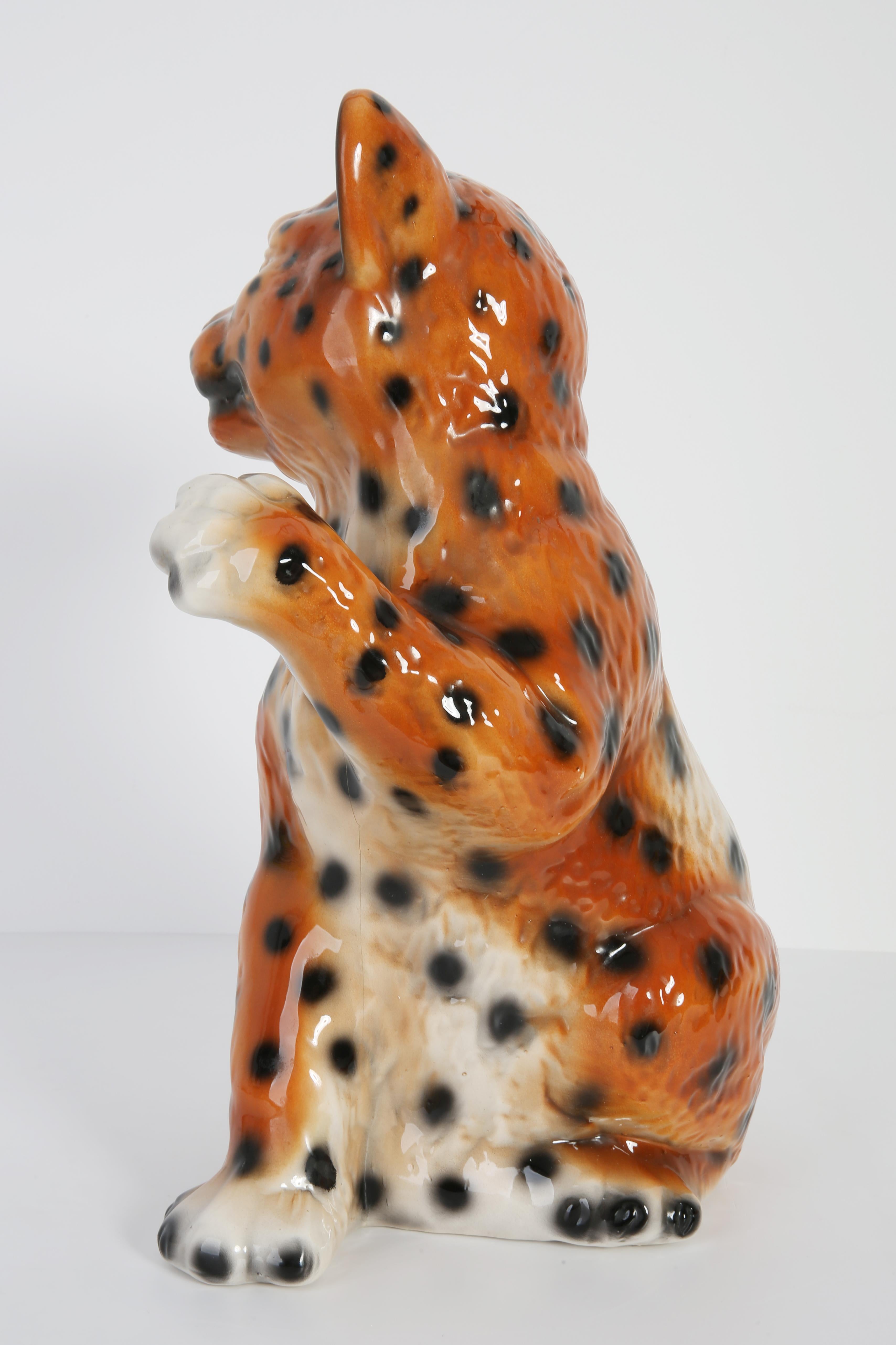 Mittlere Keramik-Leoparden-Deko-Skulptur, Italien, 1960er Jahre im Zustand „Hervorragend“ im Angebot in 05-080 Hornowek, PL