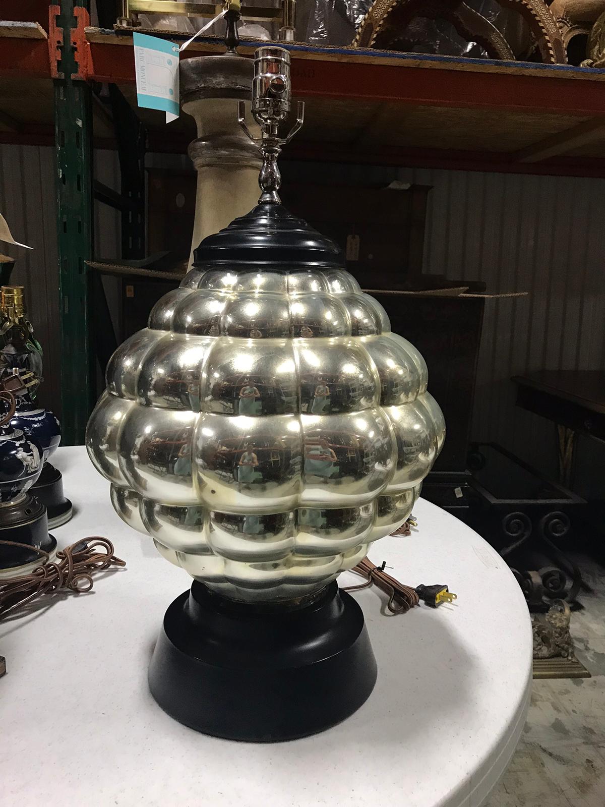 Mid-20th century mercury glass lamp on black base
New wiring.