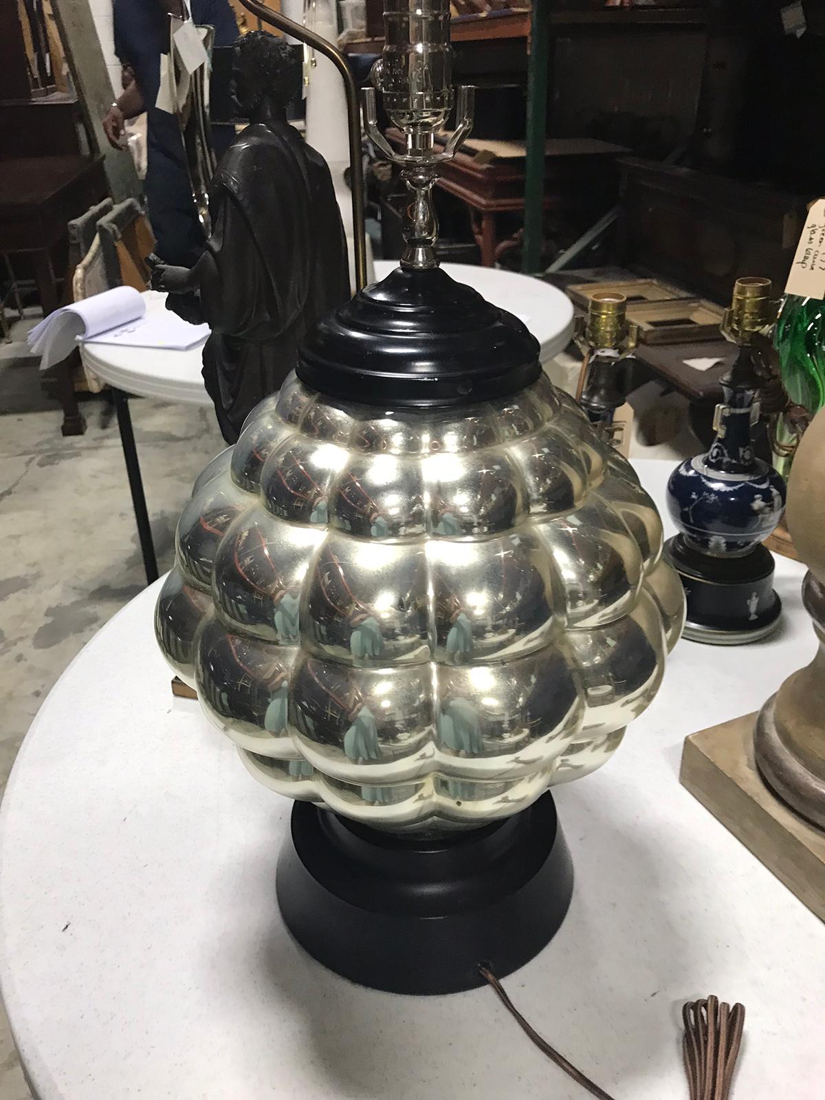 Mid-20th Century Mercury Glass Lamp on Black Base For Sale 1