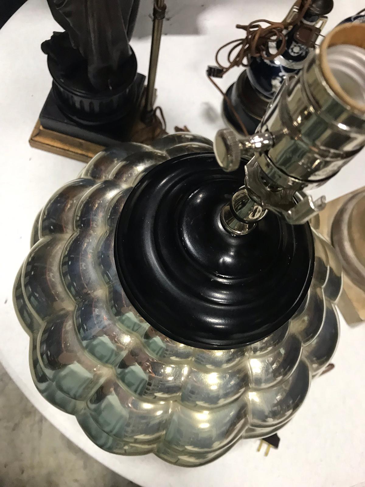 Mid-20th Century Mercury Glass Lamp on Black Base For Sale 5