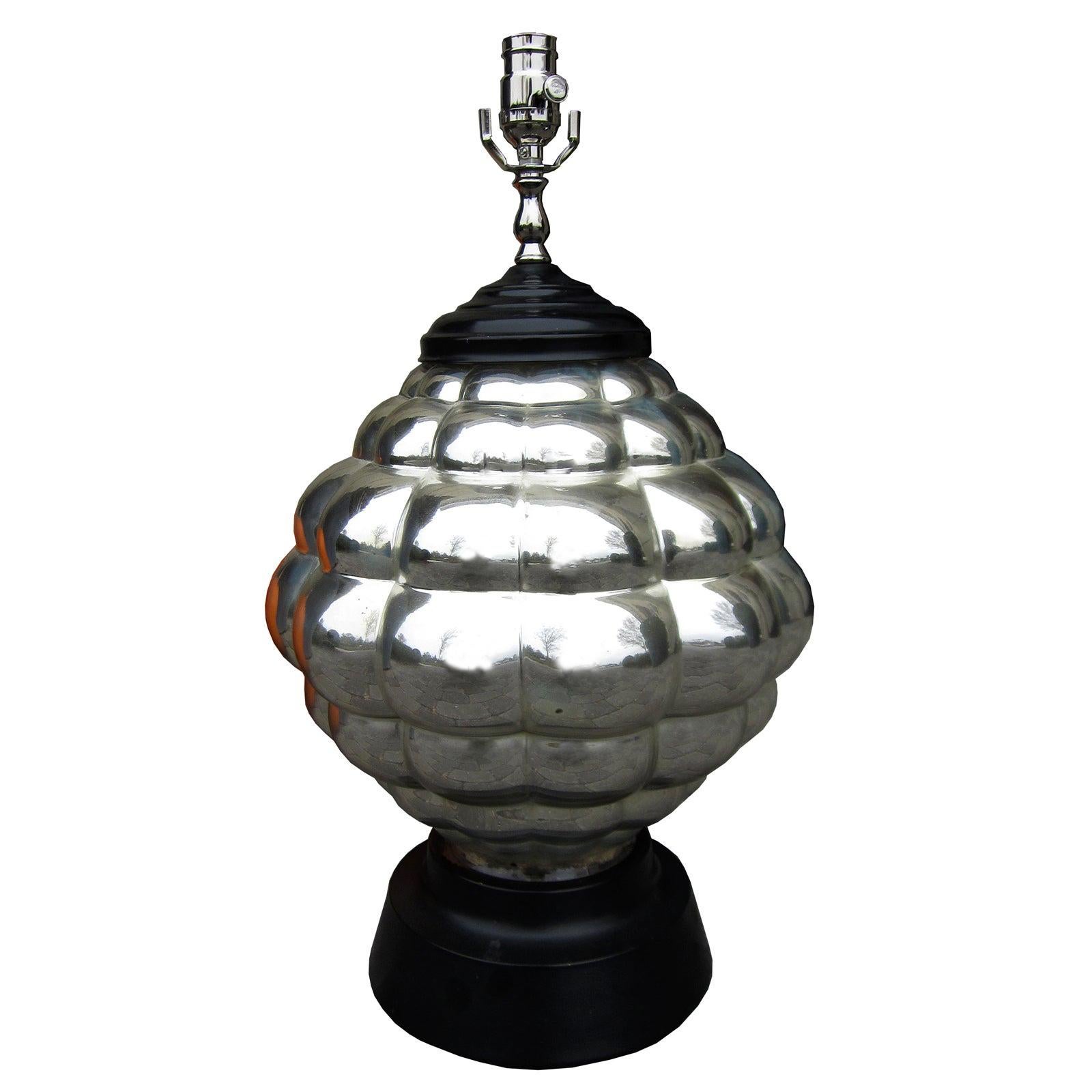 Mid-20th Century Mercury Glass Lamp on Black Base