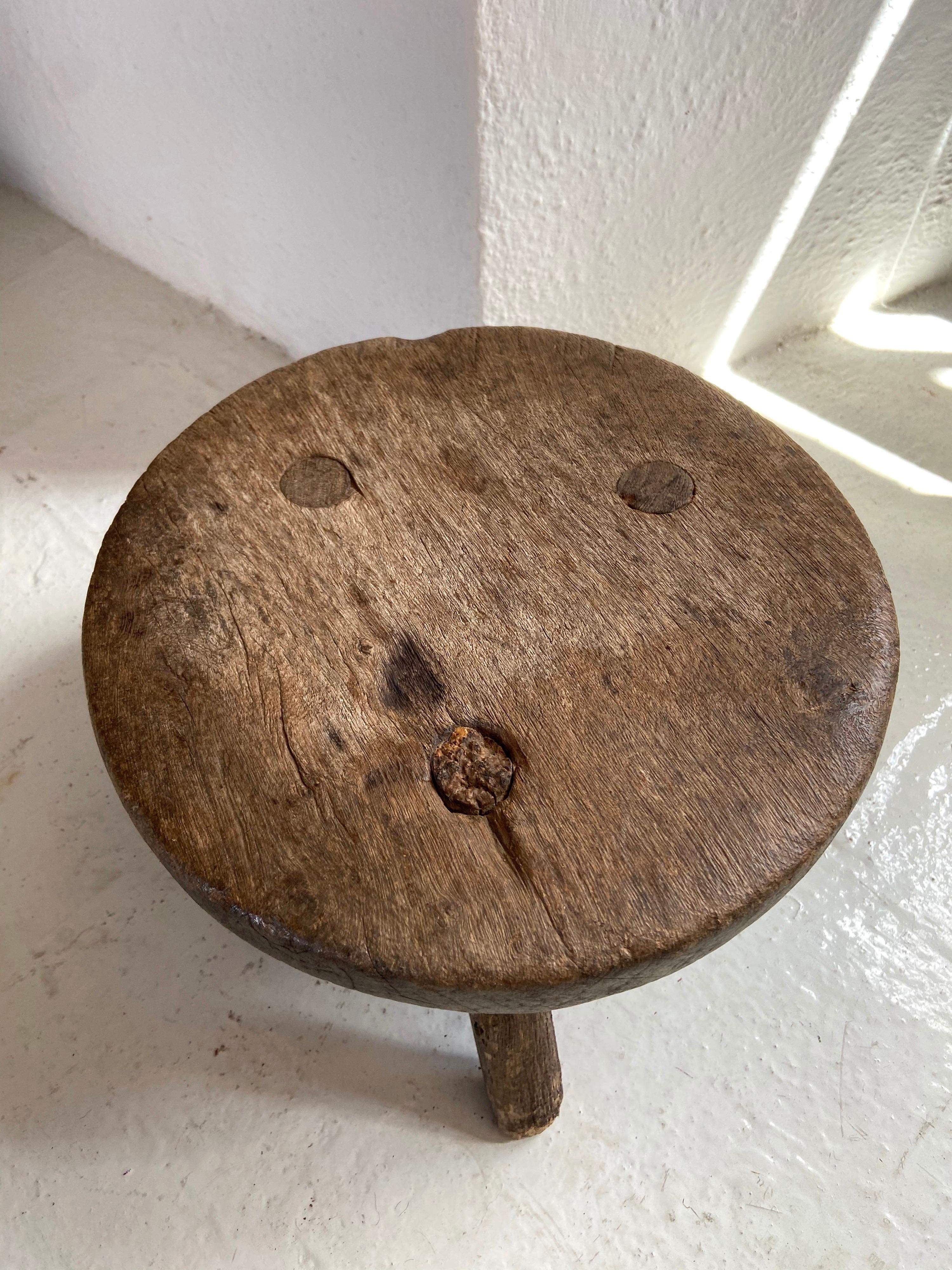 Rustic Mid-20th Century Mesquite Stool from Mexico