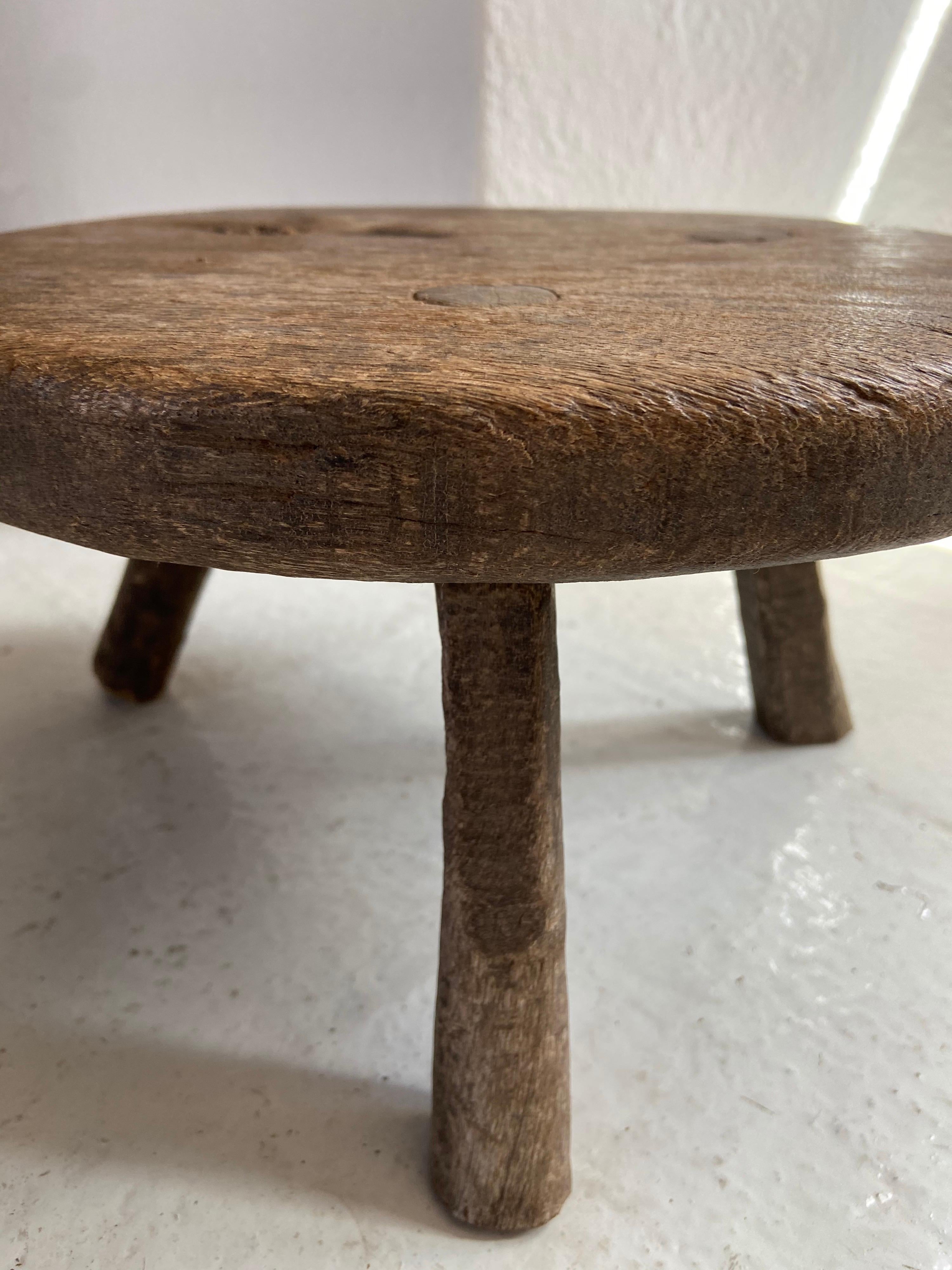Hand-Carved Mid-20th Century Mesquite Stool from Mexico