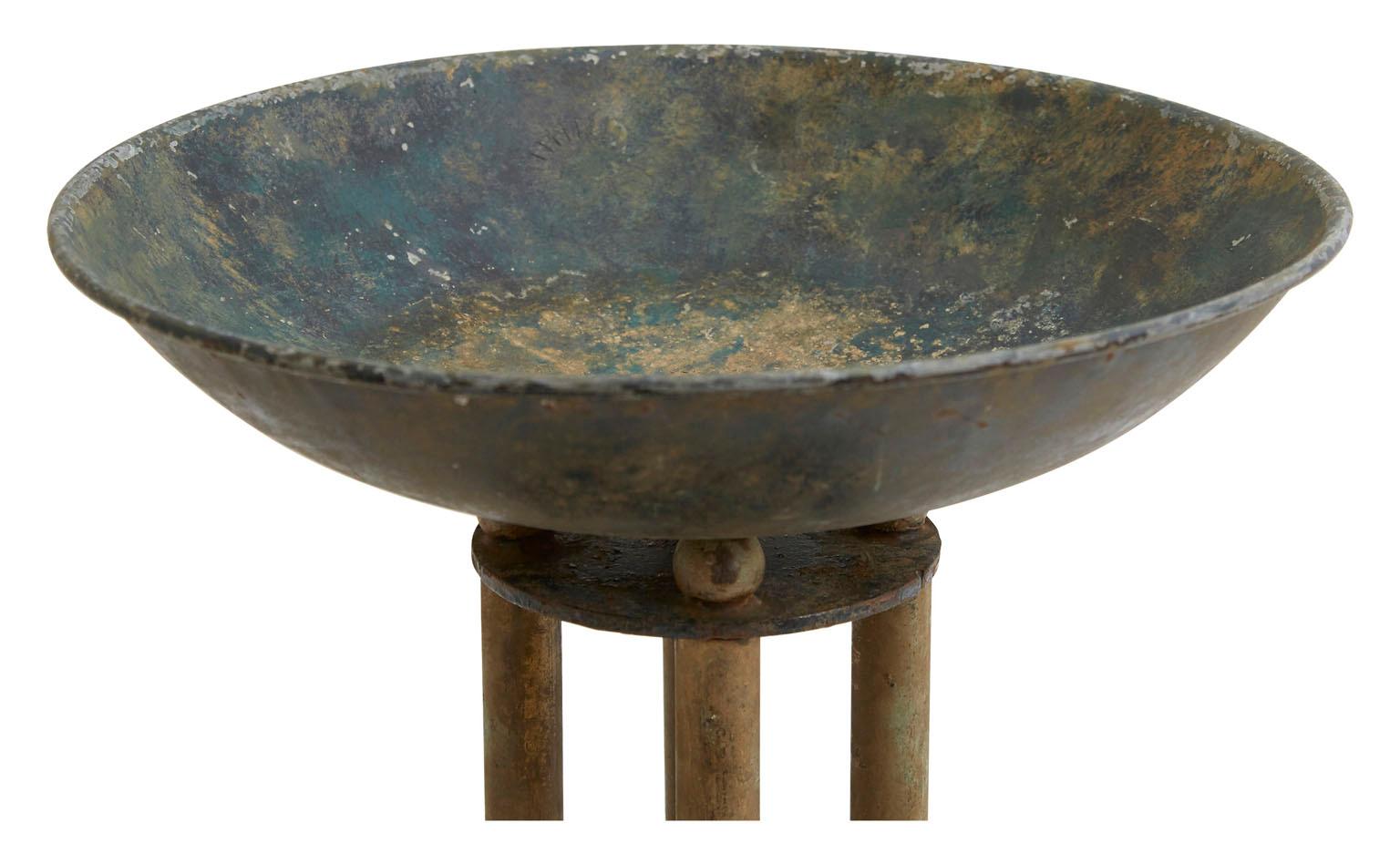 American Mid-20th Century Metal and Wood Pedestal Bowl