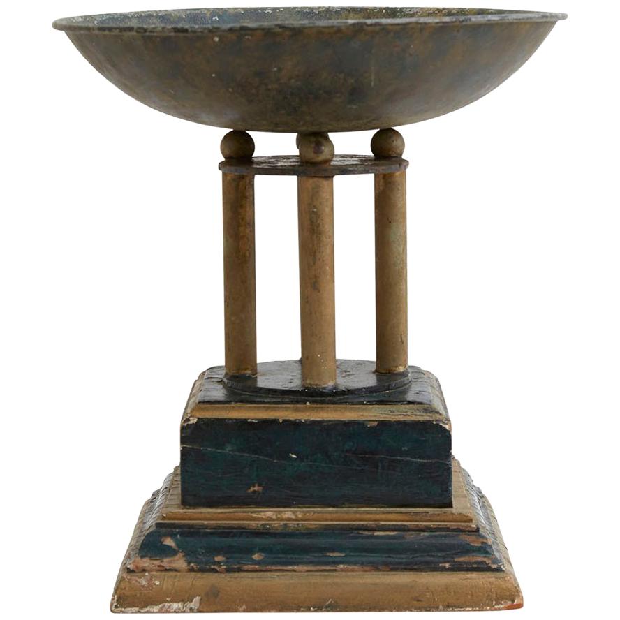 Mid-20th Century Metal and Wood Pedestal Bowl