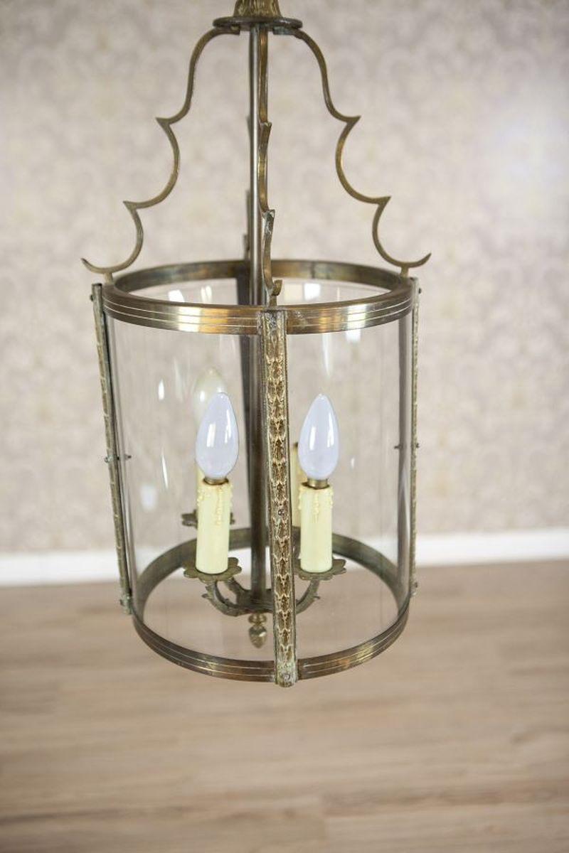 Lampada a sospensione in metallo e vetro della metà del XX secolo In condizioni buone in vendita a Opole, PL