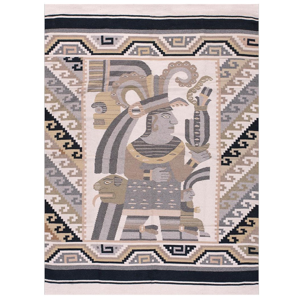 Tappeto messicano Zapotec a trama piatta della metà del XX secolo ( 5' x 7' - 152 x 213 ) in vendita