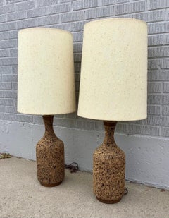 Mid 20th Century Mid Century Cork Table Lamps, a Pair