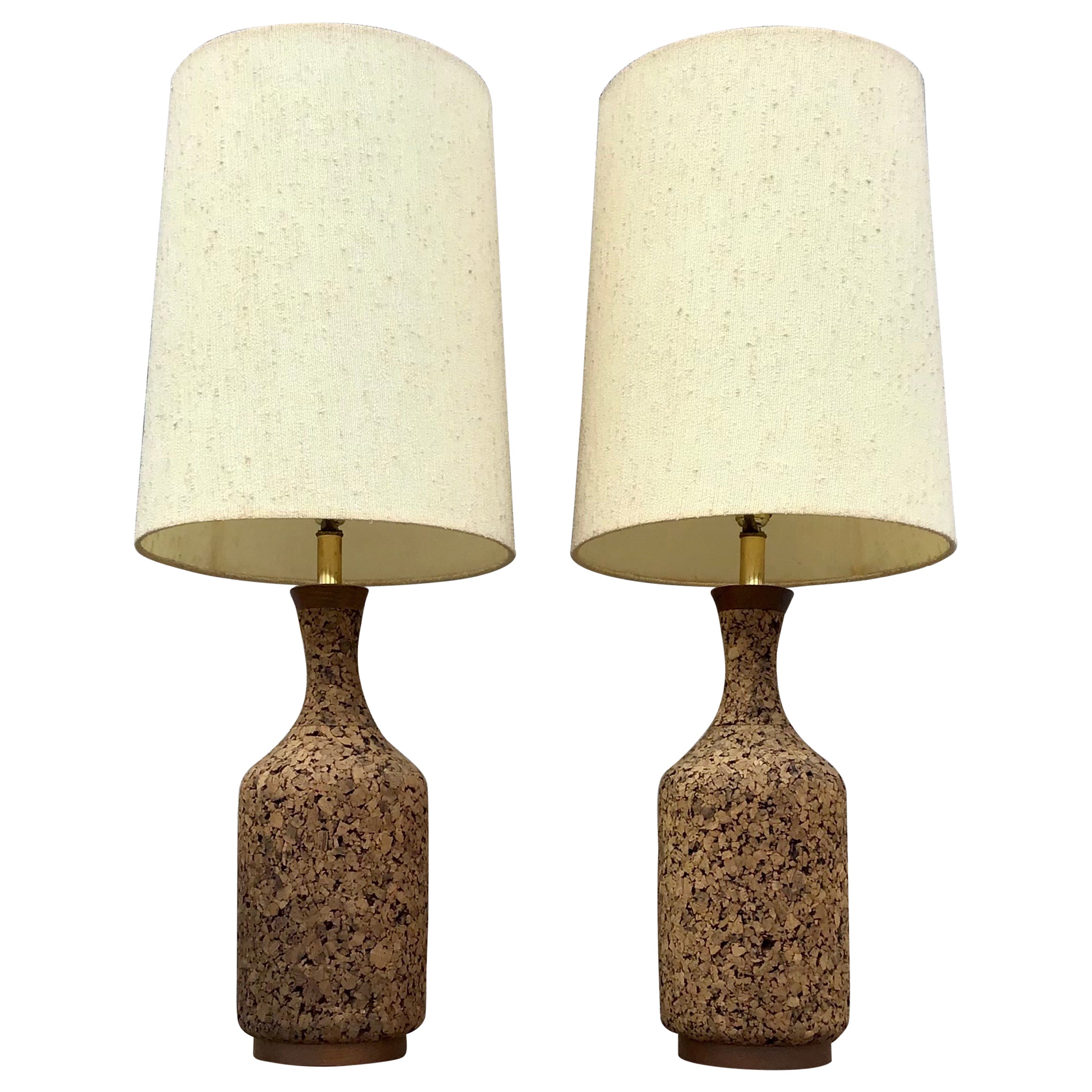 Mid 20th Century Mid Century Cork Table Lamps, a Pair