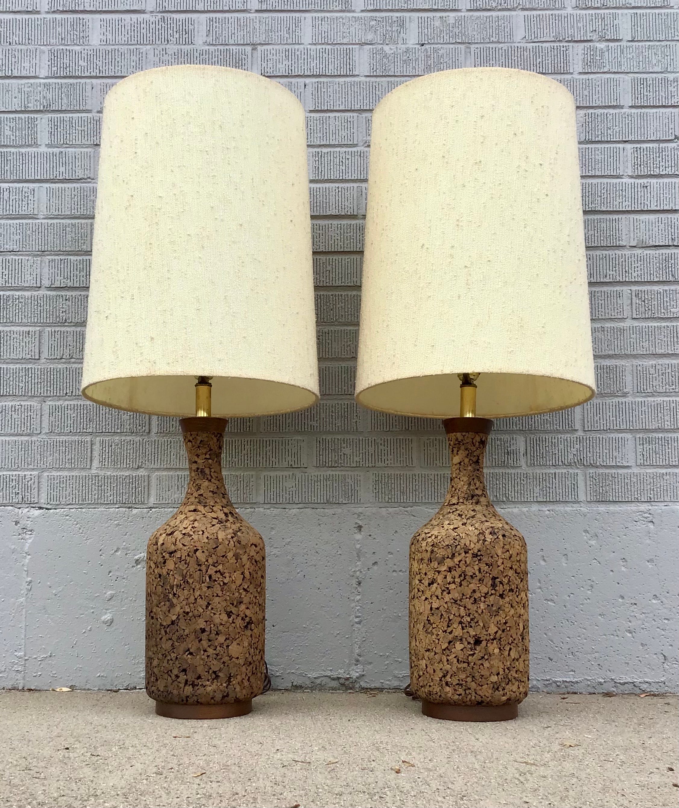 Mid 20th Century Mid Century Cork Table Lamps, a Pair