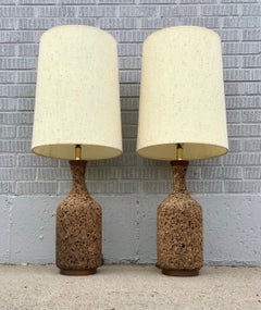 Mid 20th Century Mid Century Cork Table Lamps, a Pair