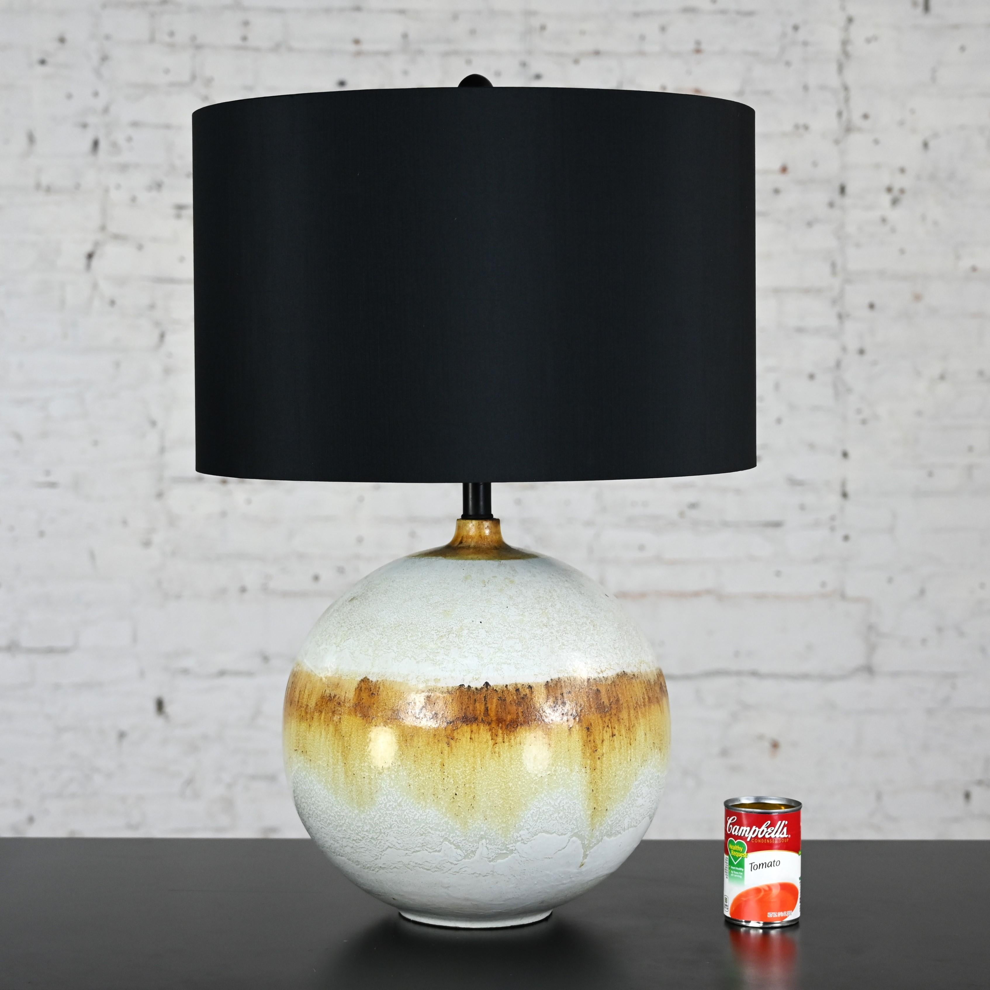 Mid-20th Century MCM Drip Glaze Ceramic Ball Lamp with New Black Shade For Sale 4