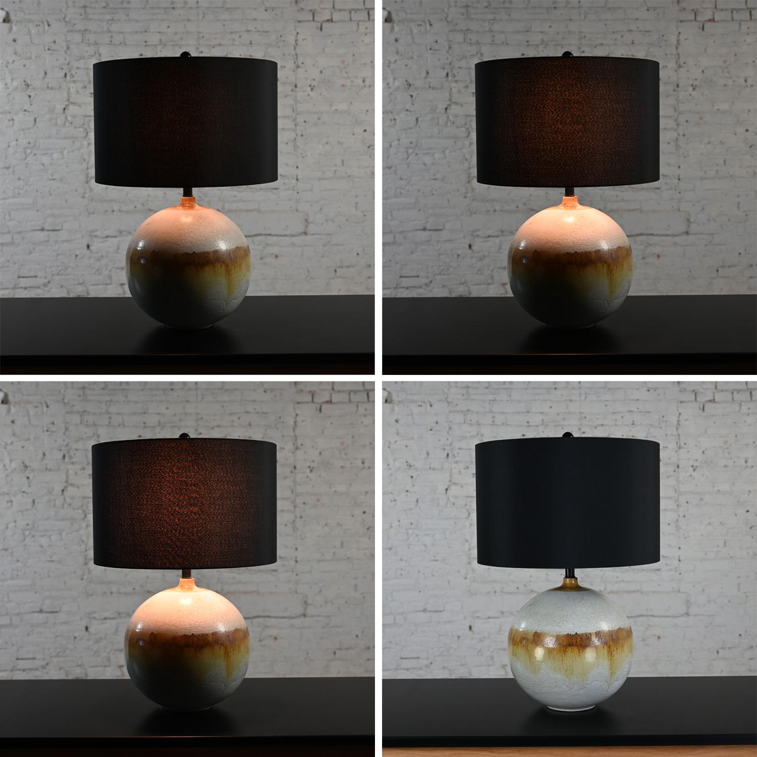 Mid-20th Century MCM Drip Glaze Ceramic Ball Lamp with New Black Shade For Sale 7