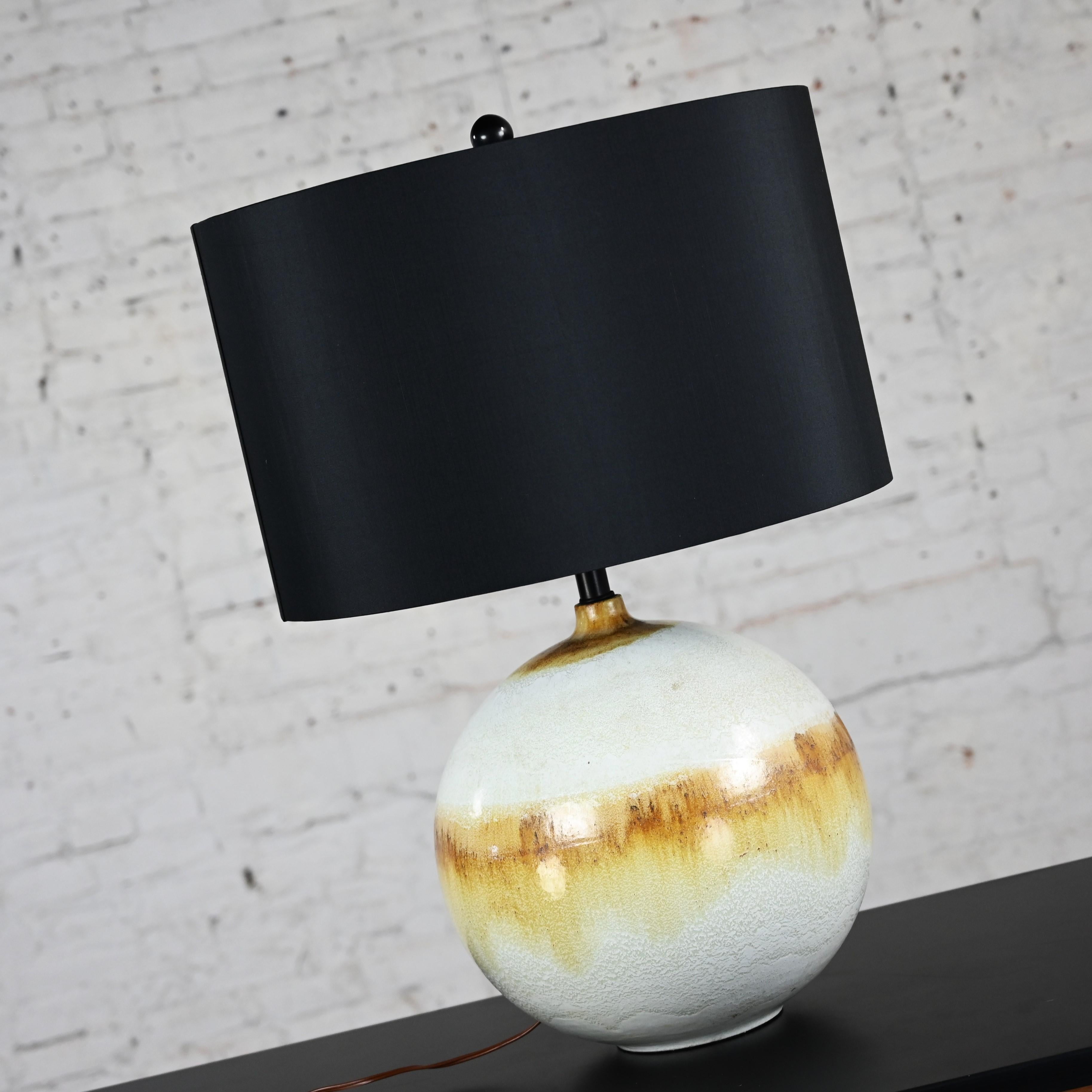 Mid-20th Century MCM Drip Glaze Ceramic Ball Lamp with New Black Shade For Sale 8