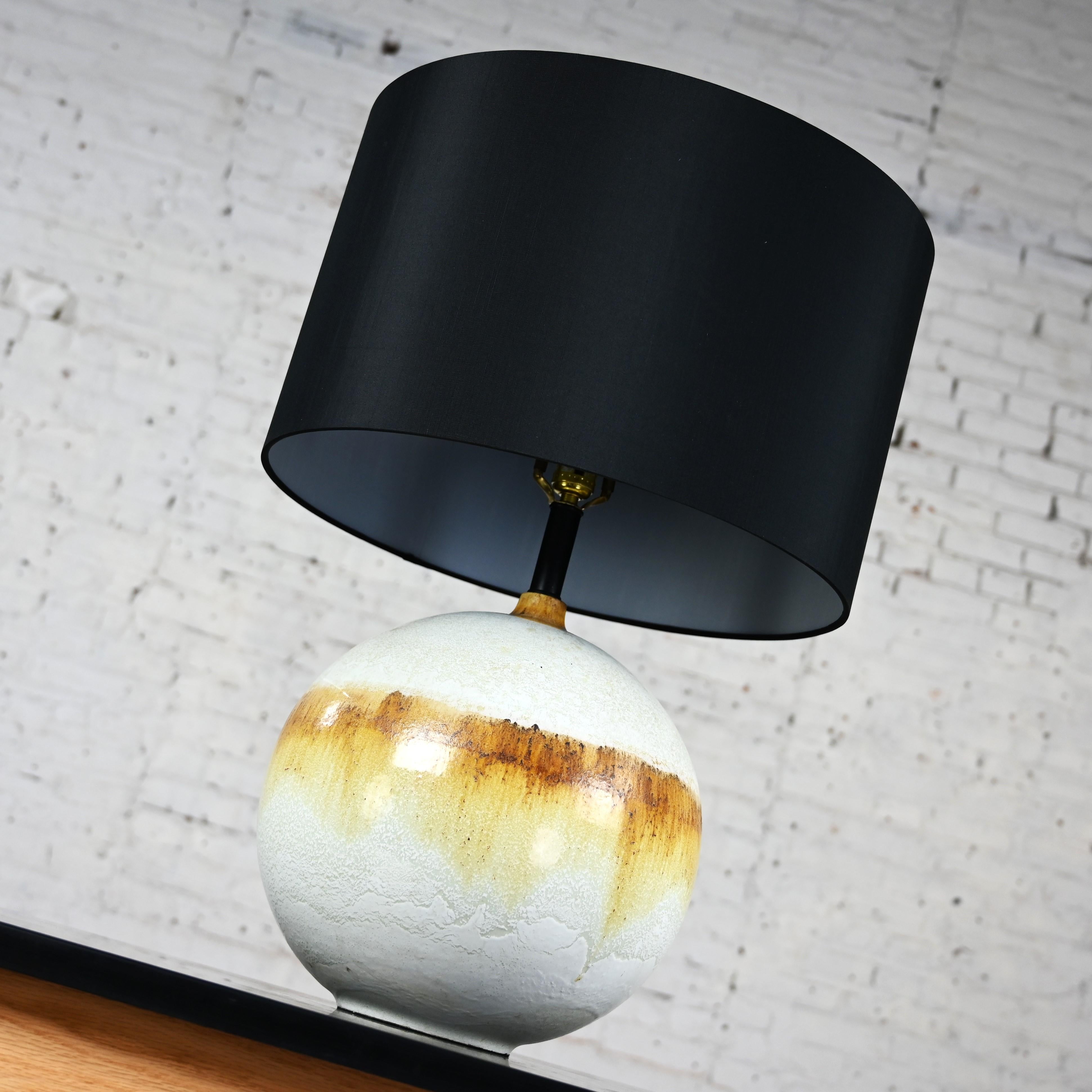 Mid-Century Modern Mid-20th Century MCM Drip Glaze Ceramic Ball Lamp with New Black Shade For Sale