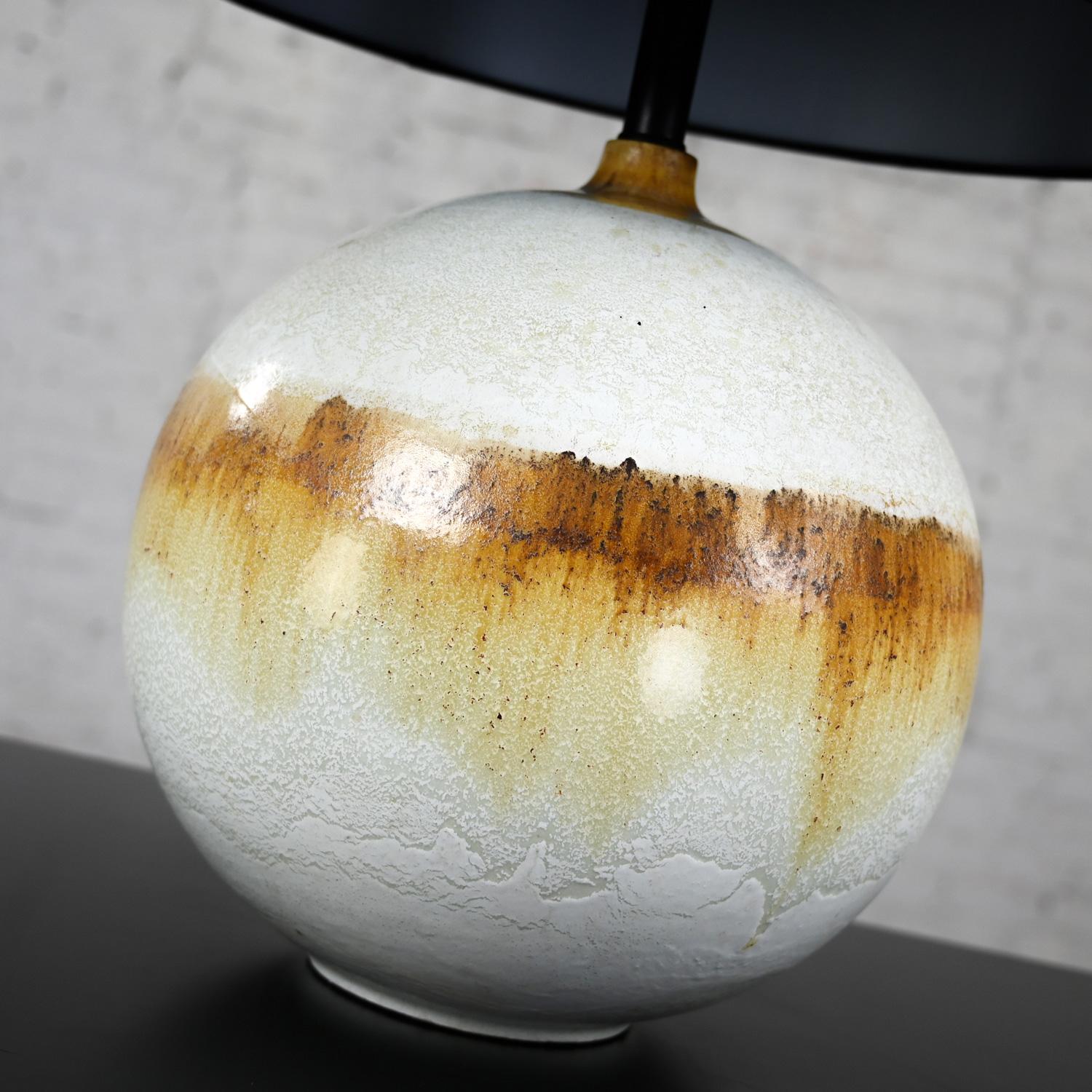 Mid-20th Century MCM Drip Glaze Ceramic Ball Lamp with New Black Shade In Good Condition For Sale In Topeka, KS